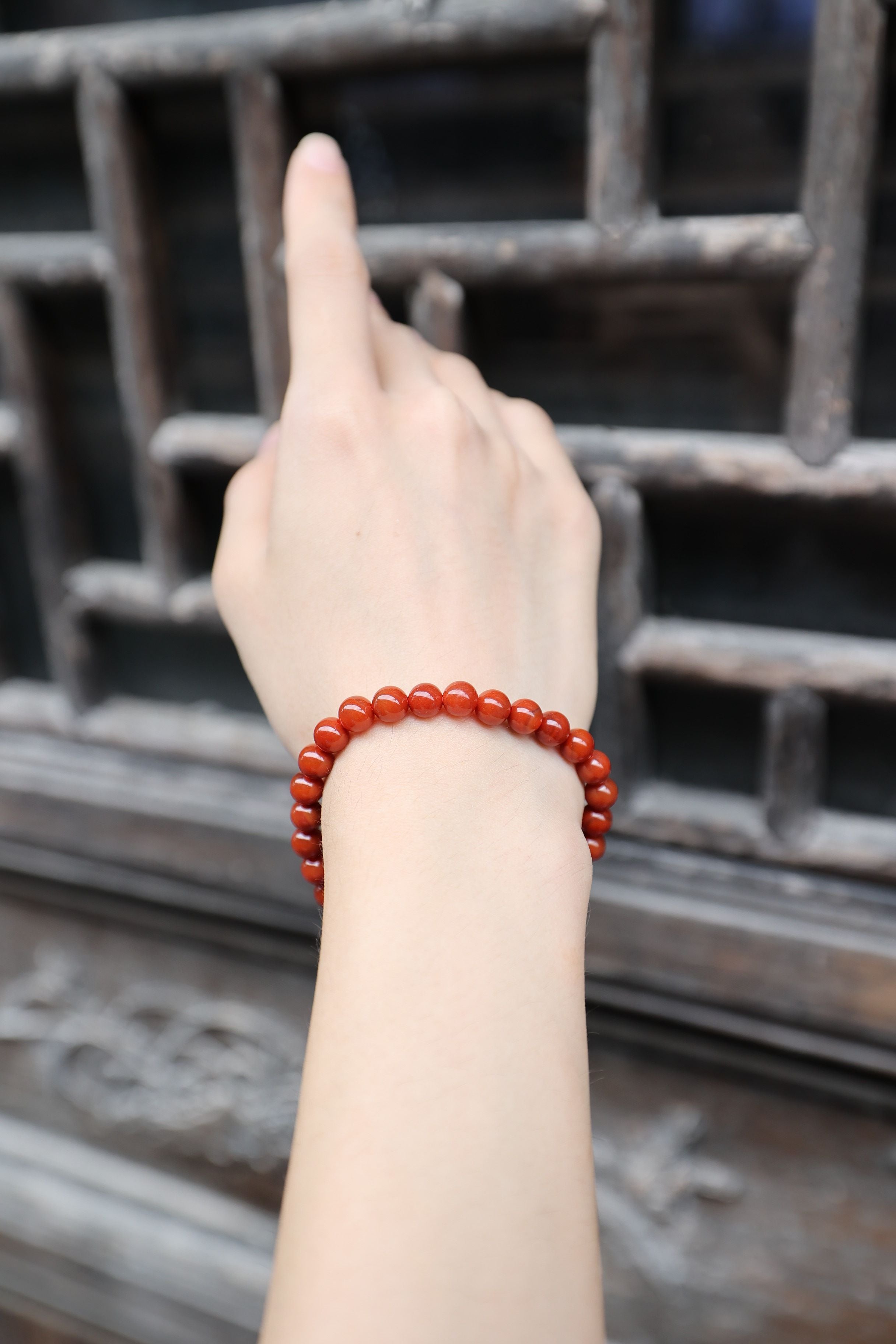 Premium South Red Agate and Green Jade Elastic Bracelet