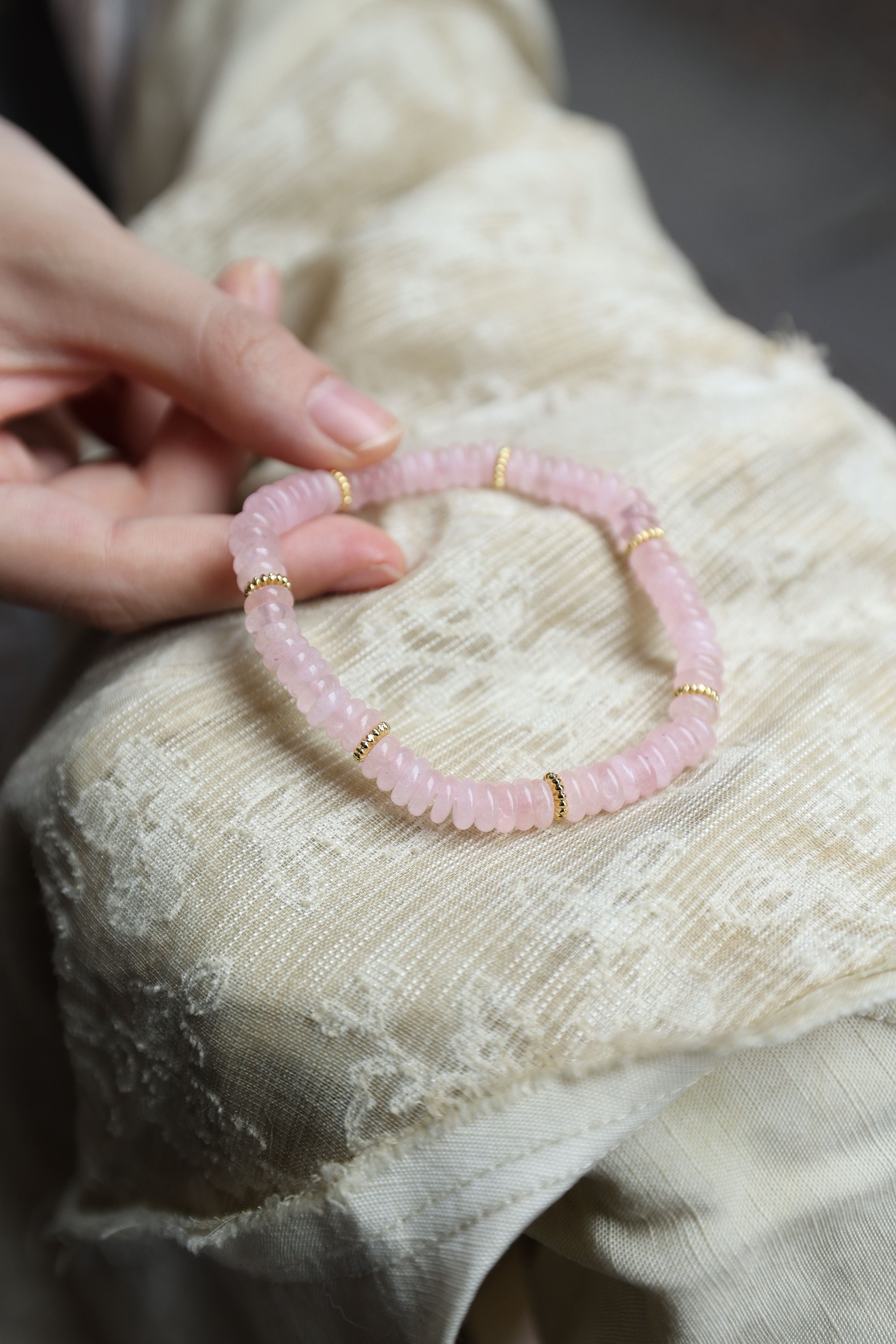 Rose Quartz Bracelet, 16cm with 7mm Beads