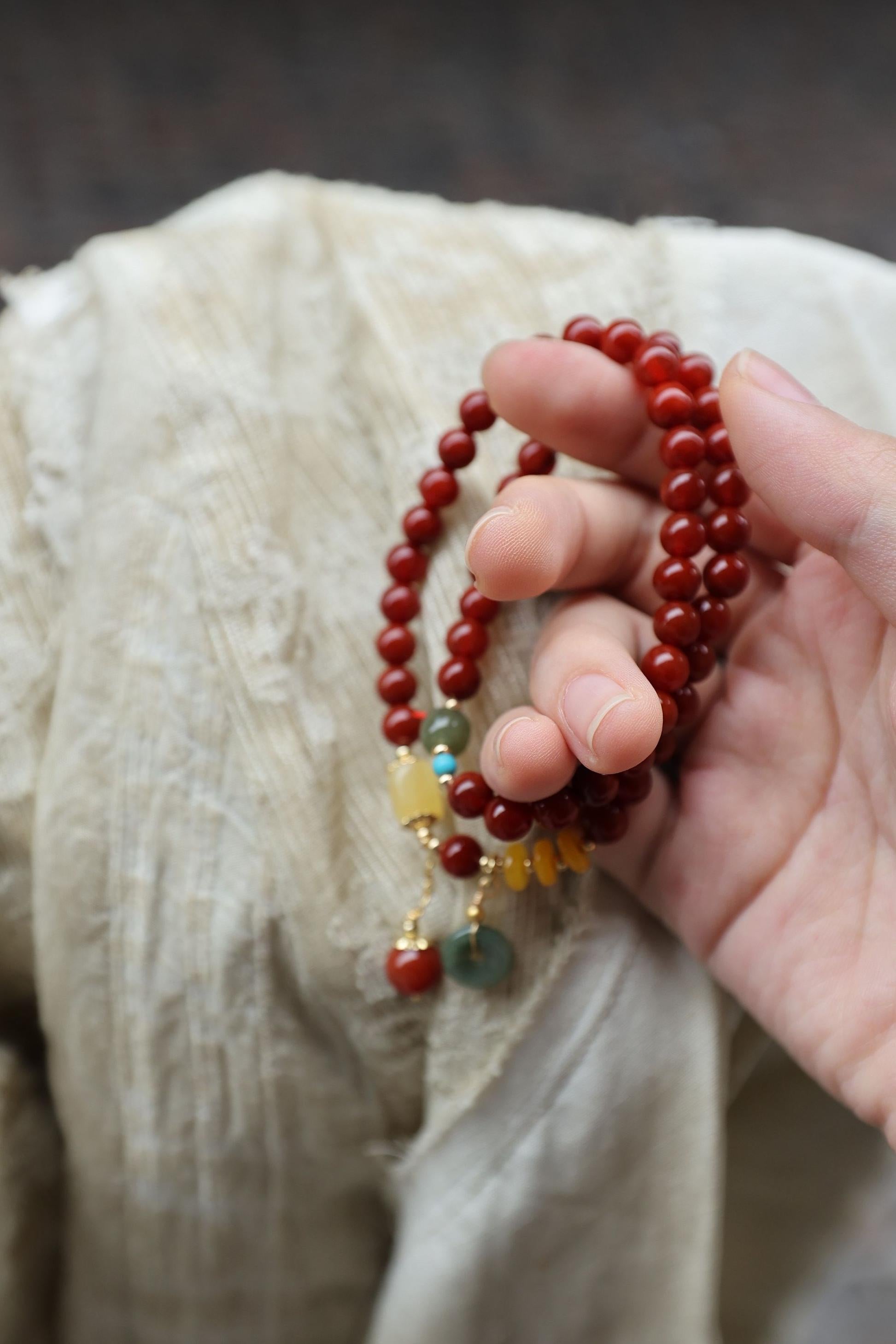 Premium South Red Agate Elastic Bracelet, Adjustable 16cm Length, 7mm Beads