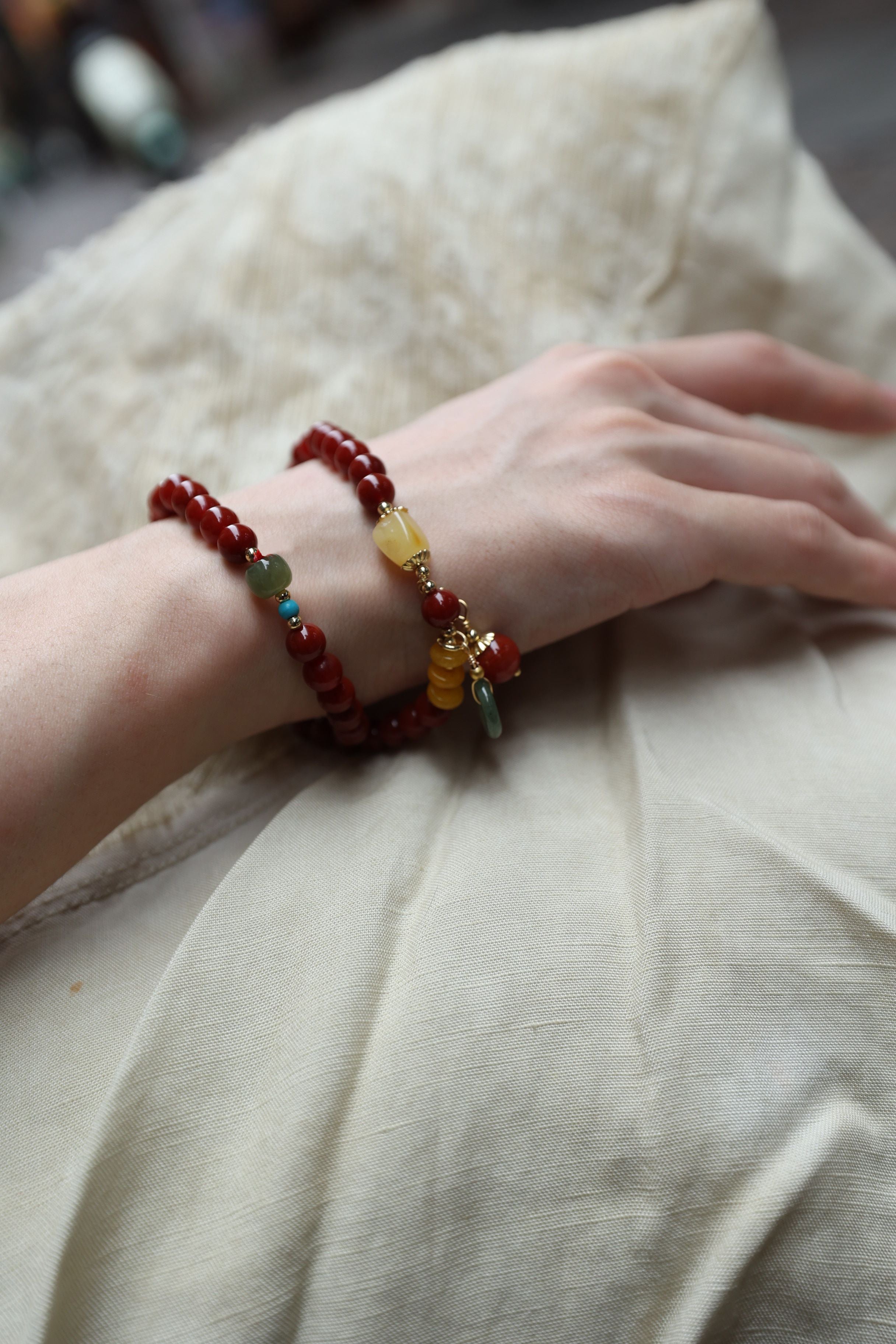 Premium South Red Agate Elastic Bracelet, Adjustable 16cm Length, 7mm Beads