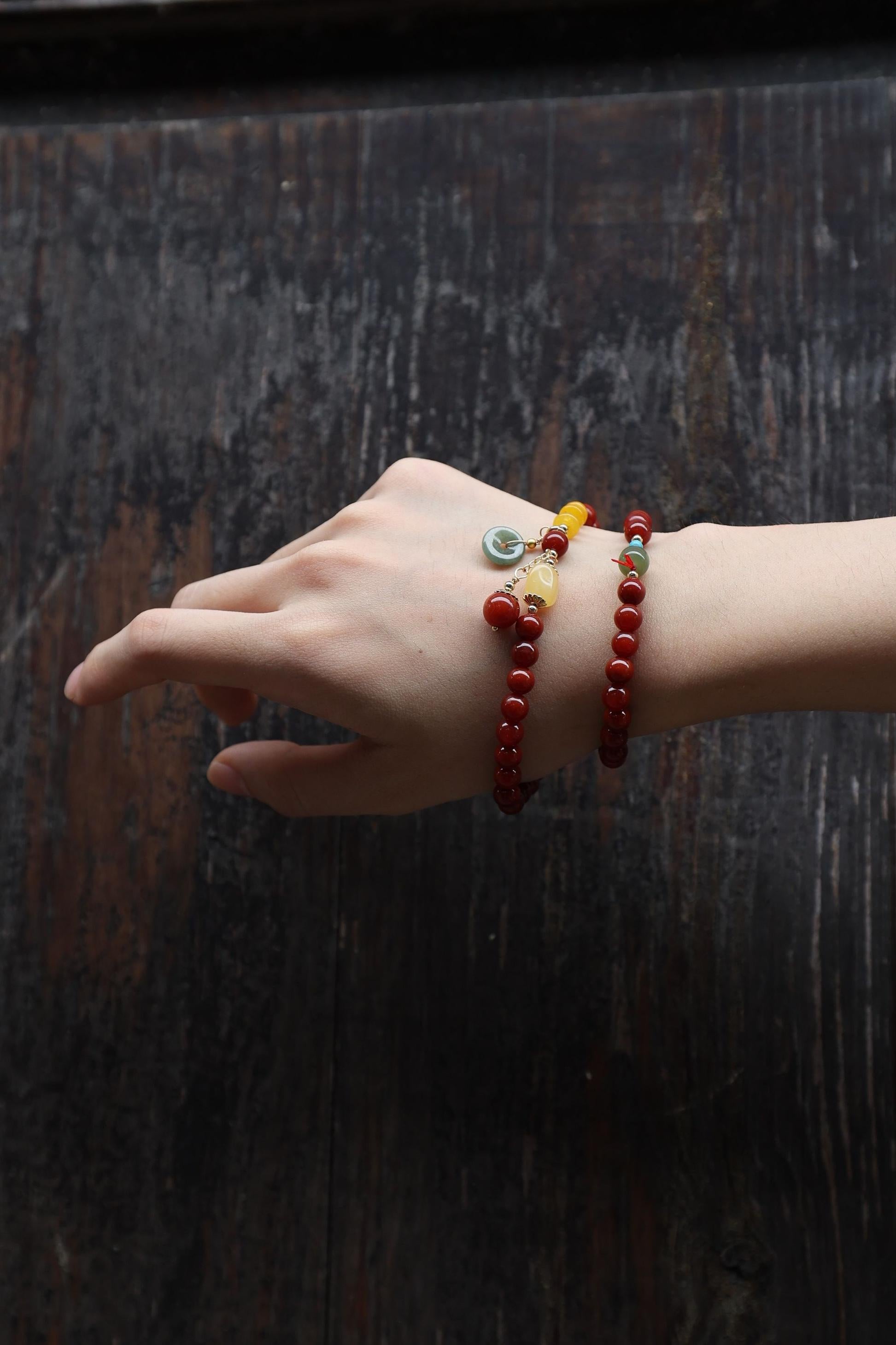 Premium South Red Agate Elastic Bracelet, Adjustable 16cm Length, 7mm Beads