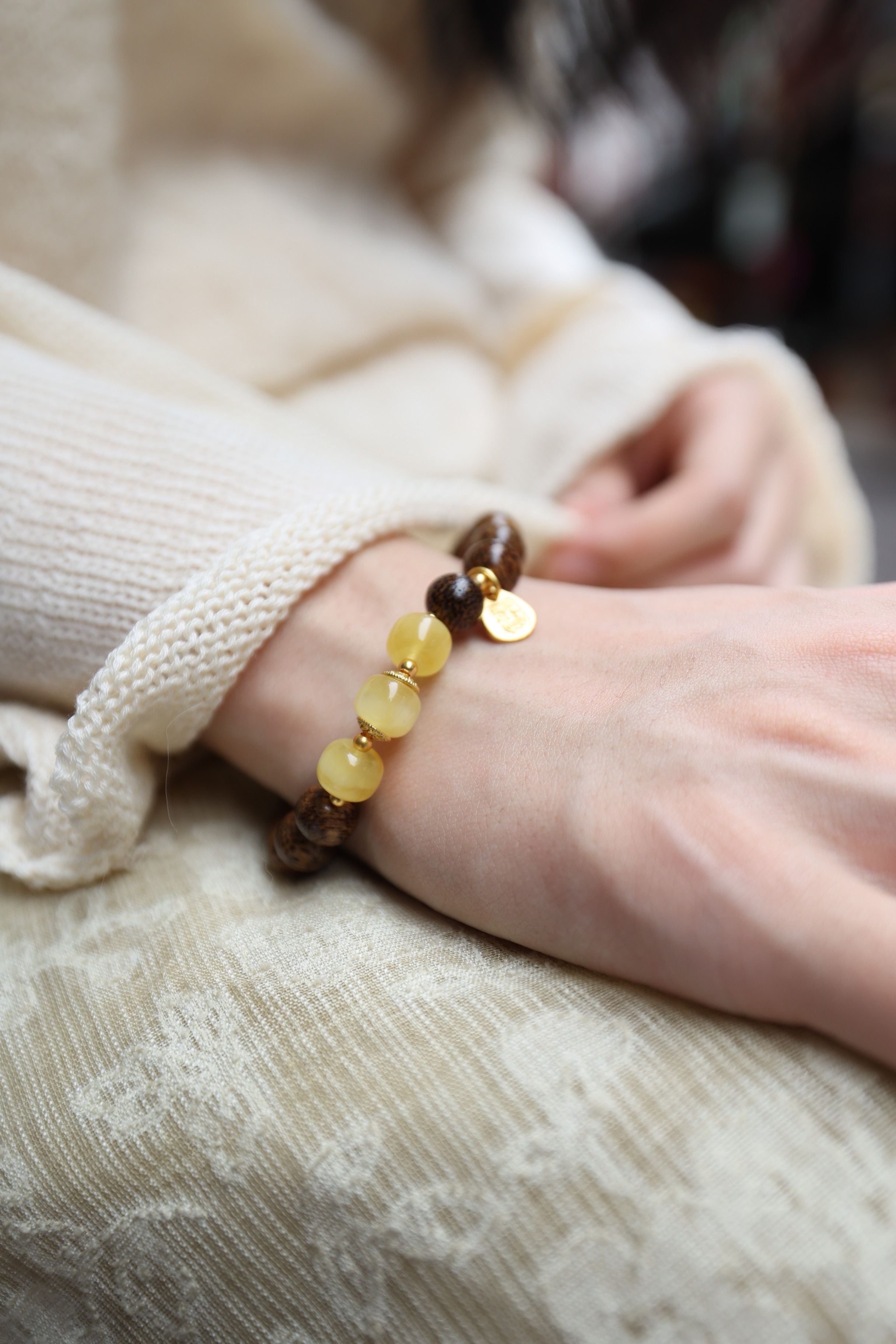 Agarwood and Amber Bracelet