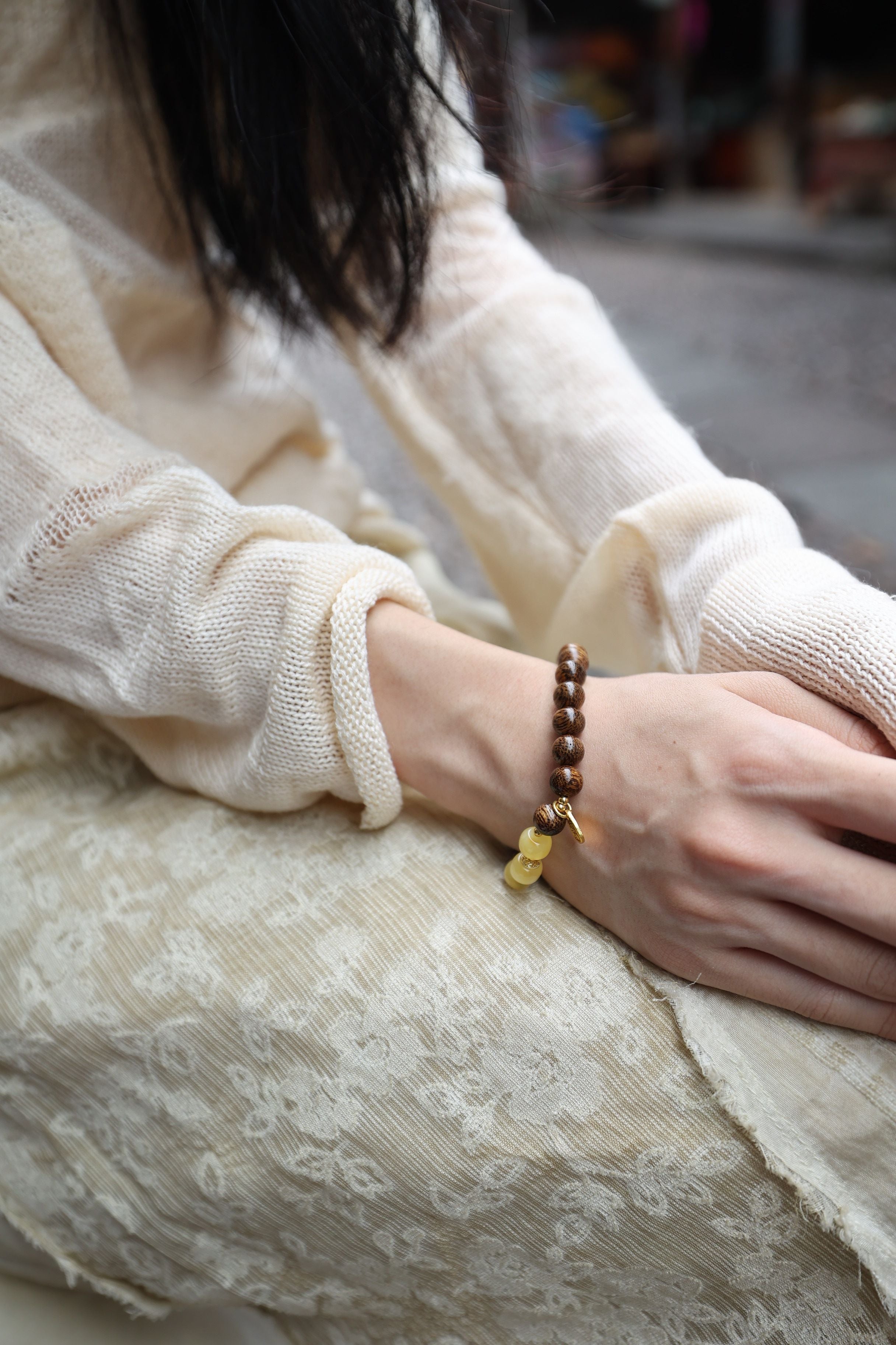 Agarwood and Amber Bracelet