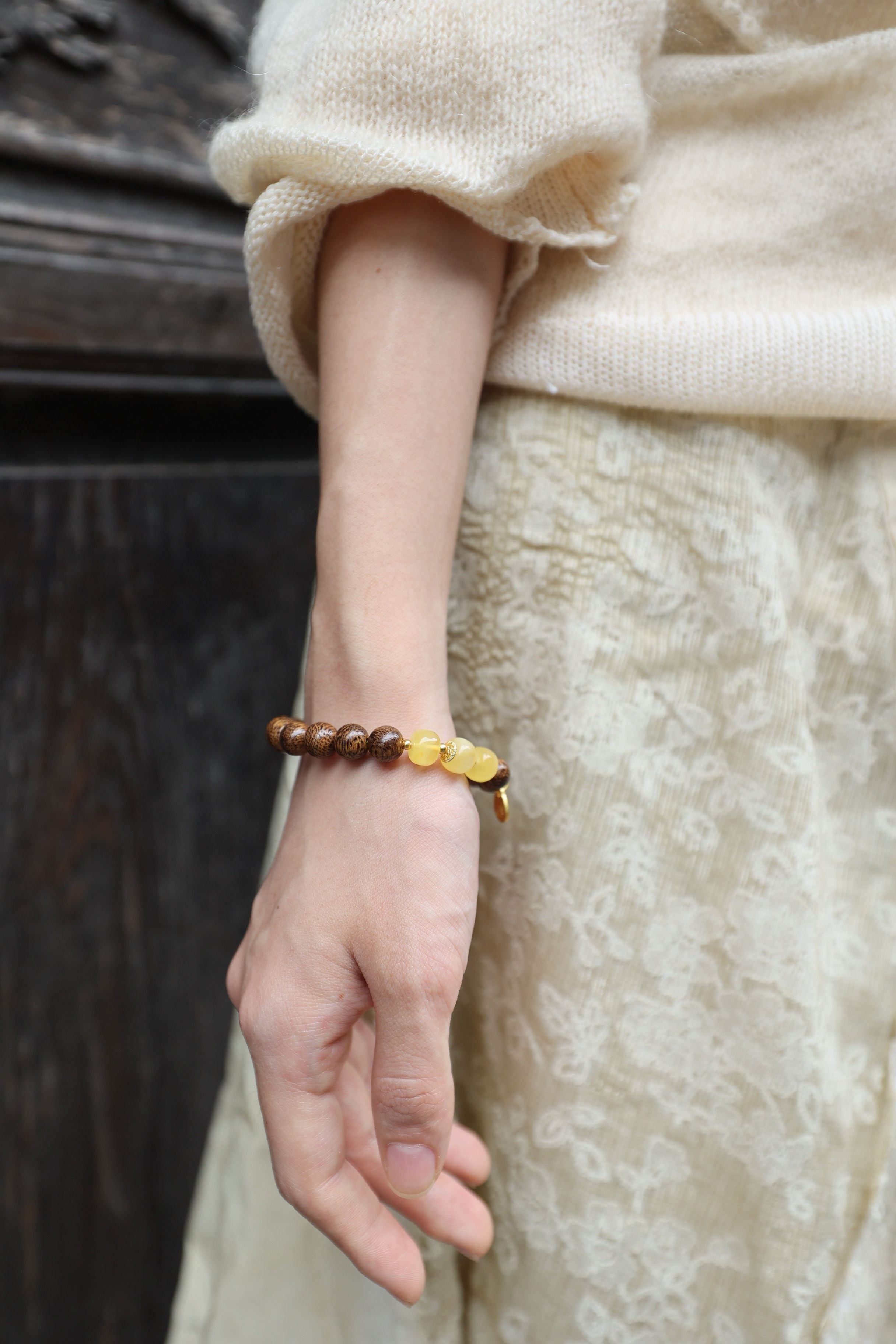 Agarwood and Amber Bracelet