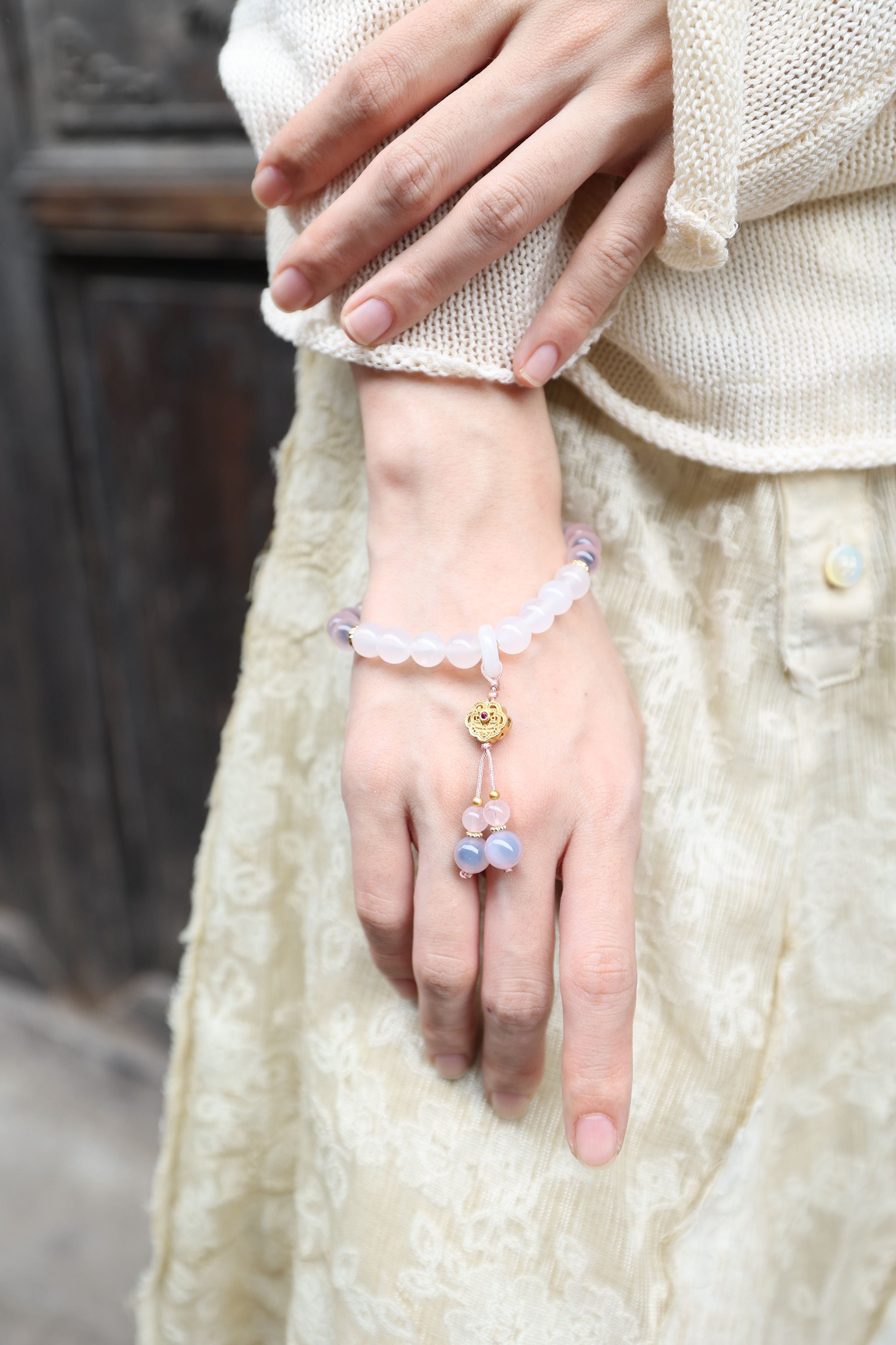 Sweet Serenity: Pink Agate, White Agate, Cinnabar & Pearl Bracelet - 16cm Harmony