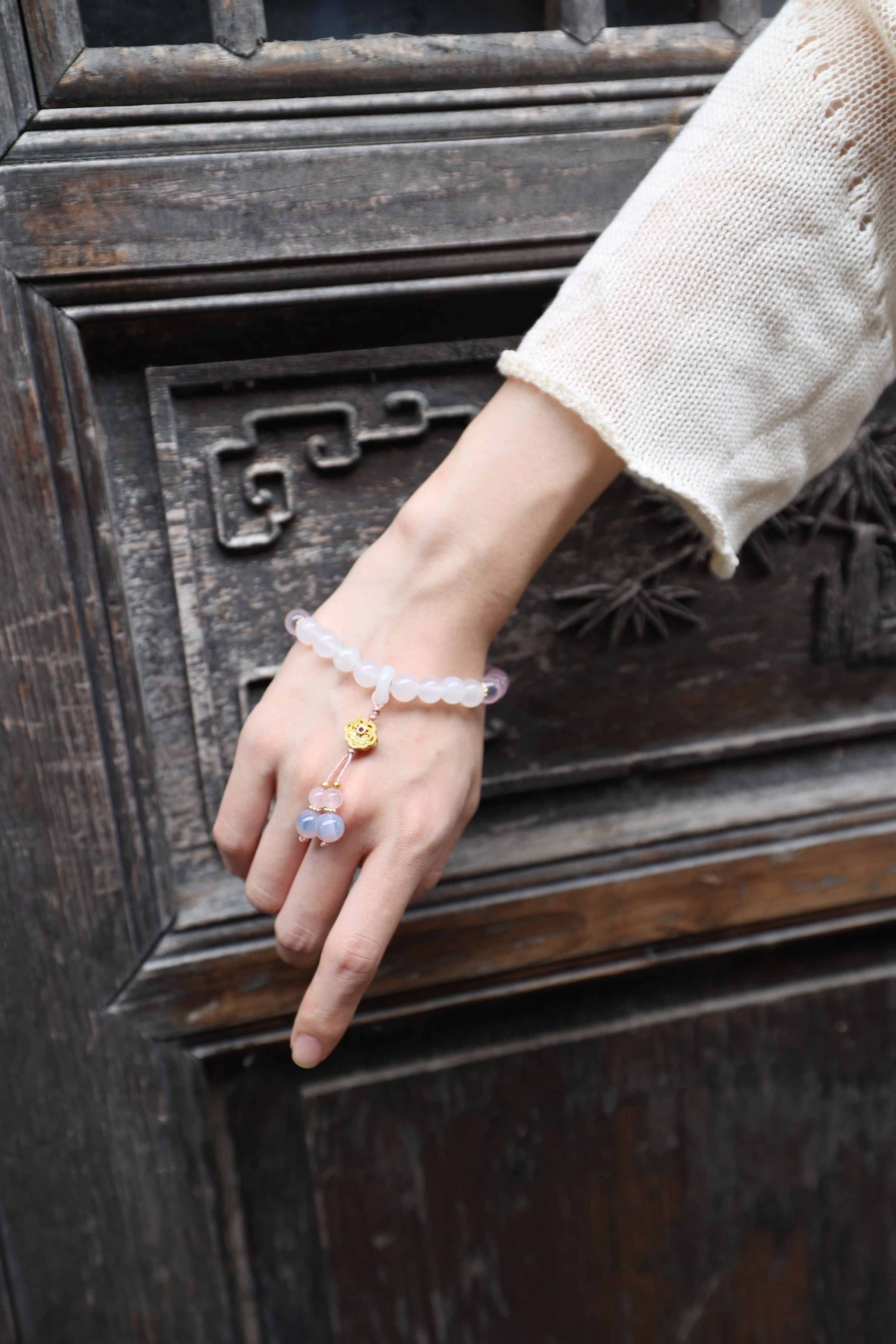 Sweet Serenity: Pink Agate, White Agate, Cinnabar & Pearl Bracelet - 16cm Harmony