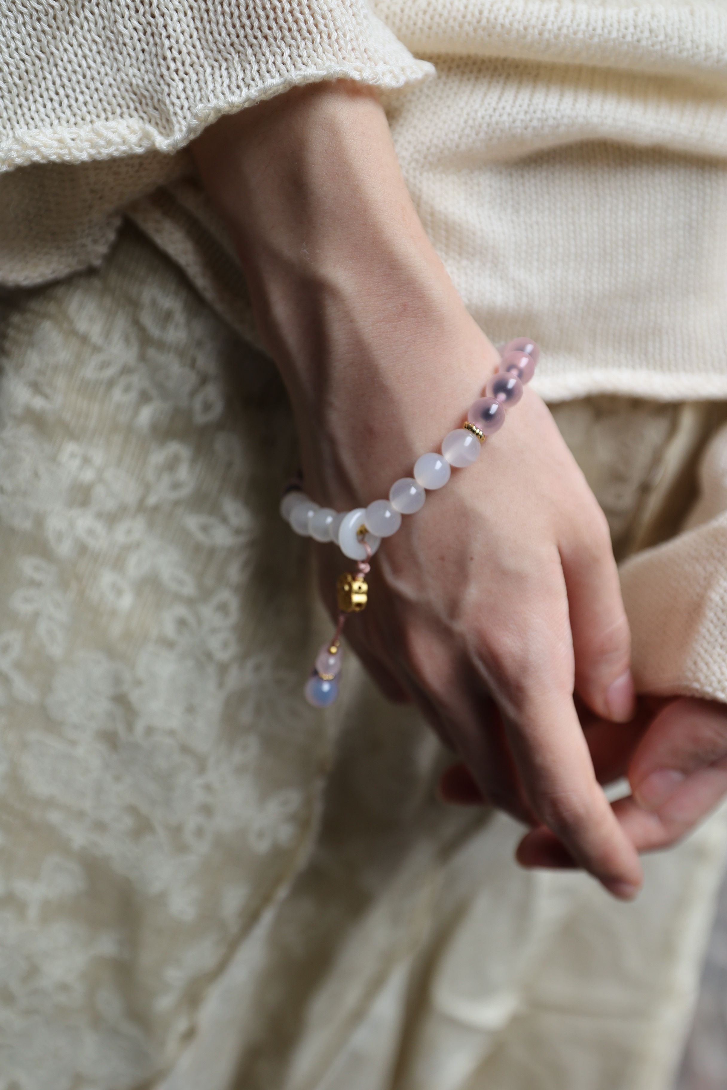 Sweet Serenity: Pink Agate, White Agate, Cinnabar & Pearl Bracelet - 16cm Harmony