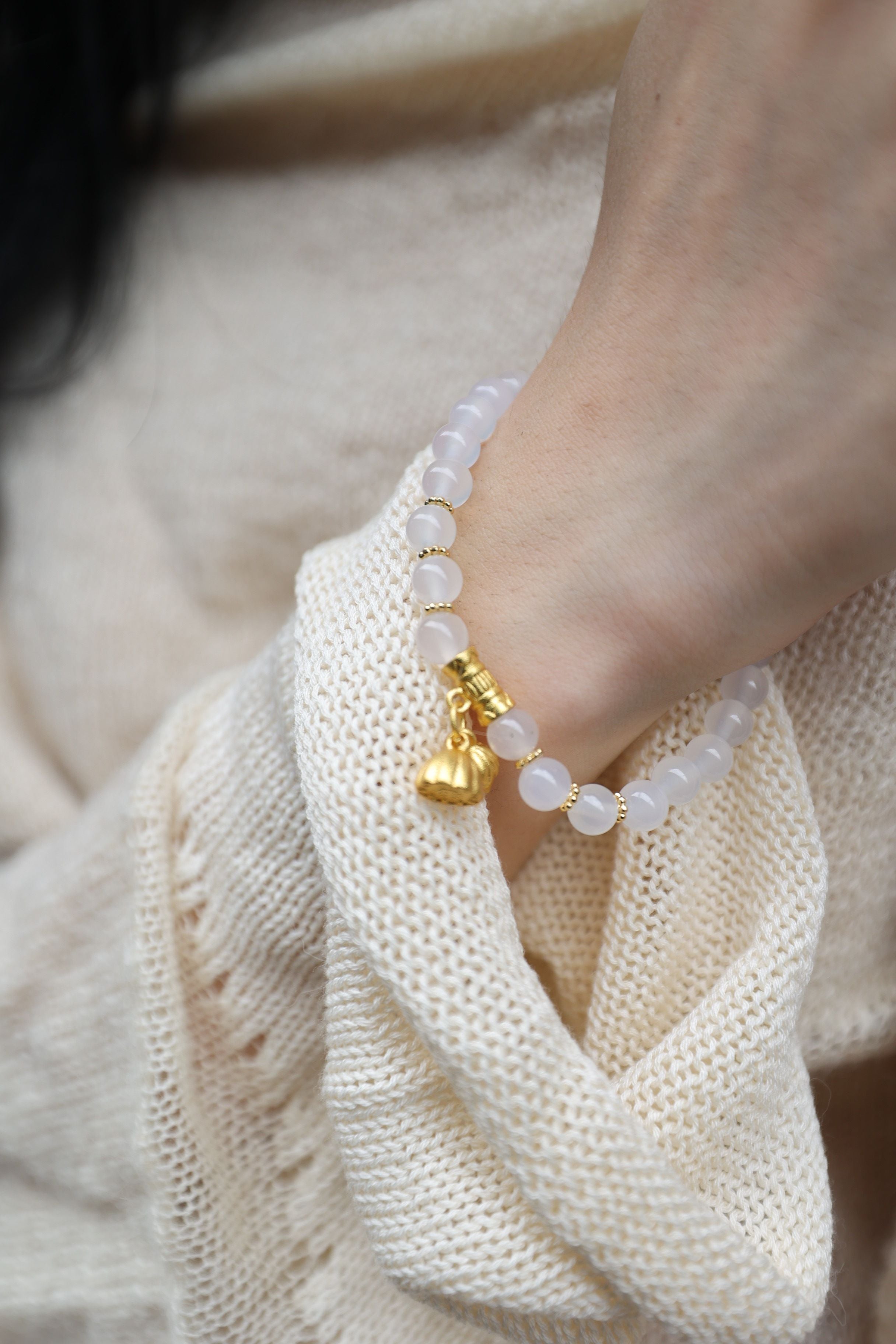 Zen Fire: White Agate & Nan Hong Bracelet - 16cm Balanced Elegance