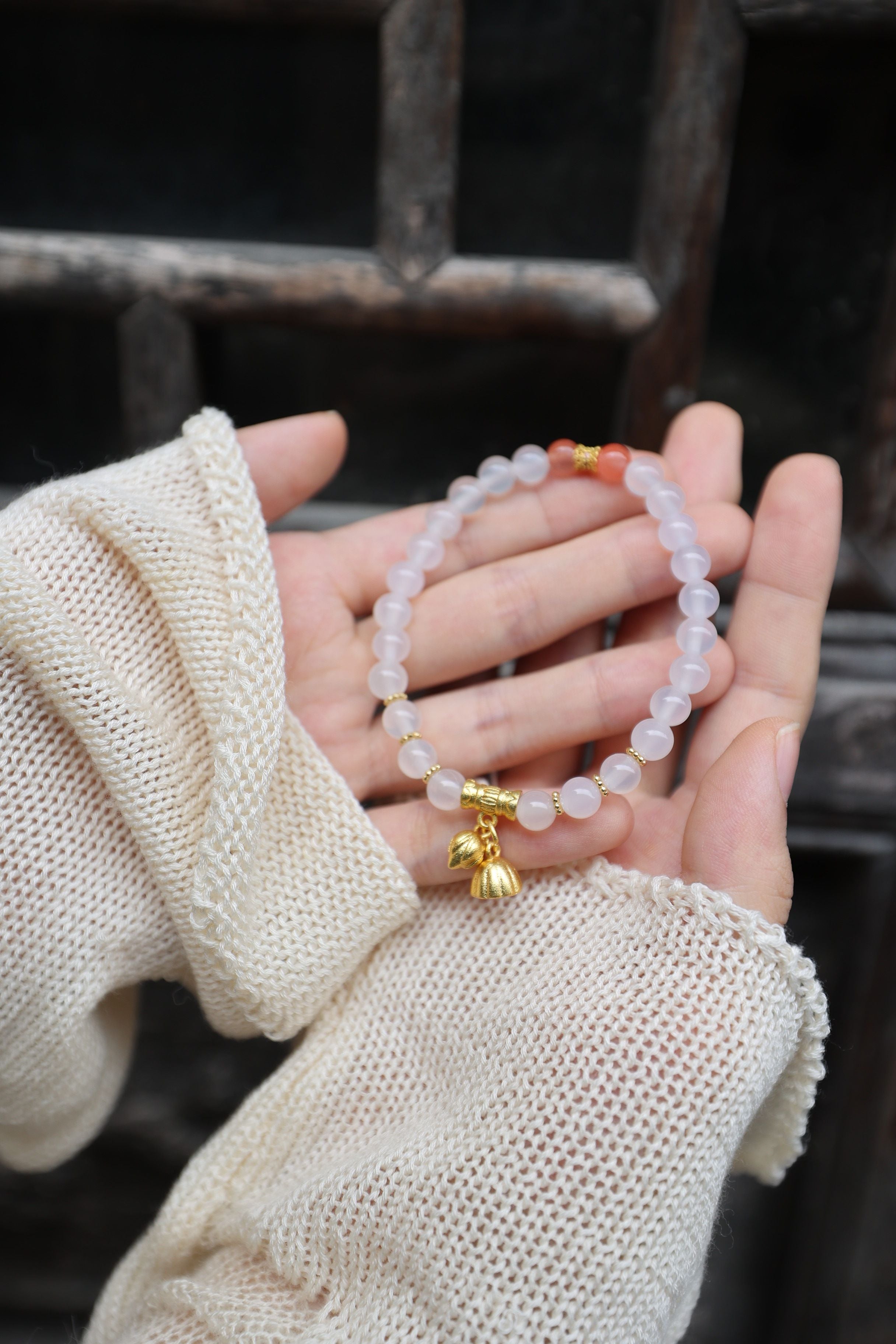 Zen Fire: White Agate & Nan Hong Bracelet - 16cm Balanced Elegance