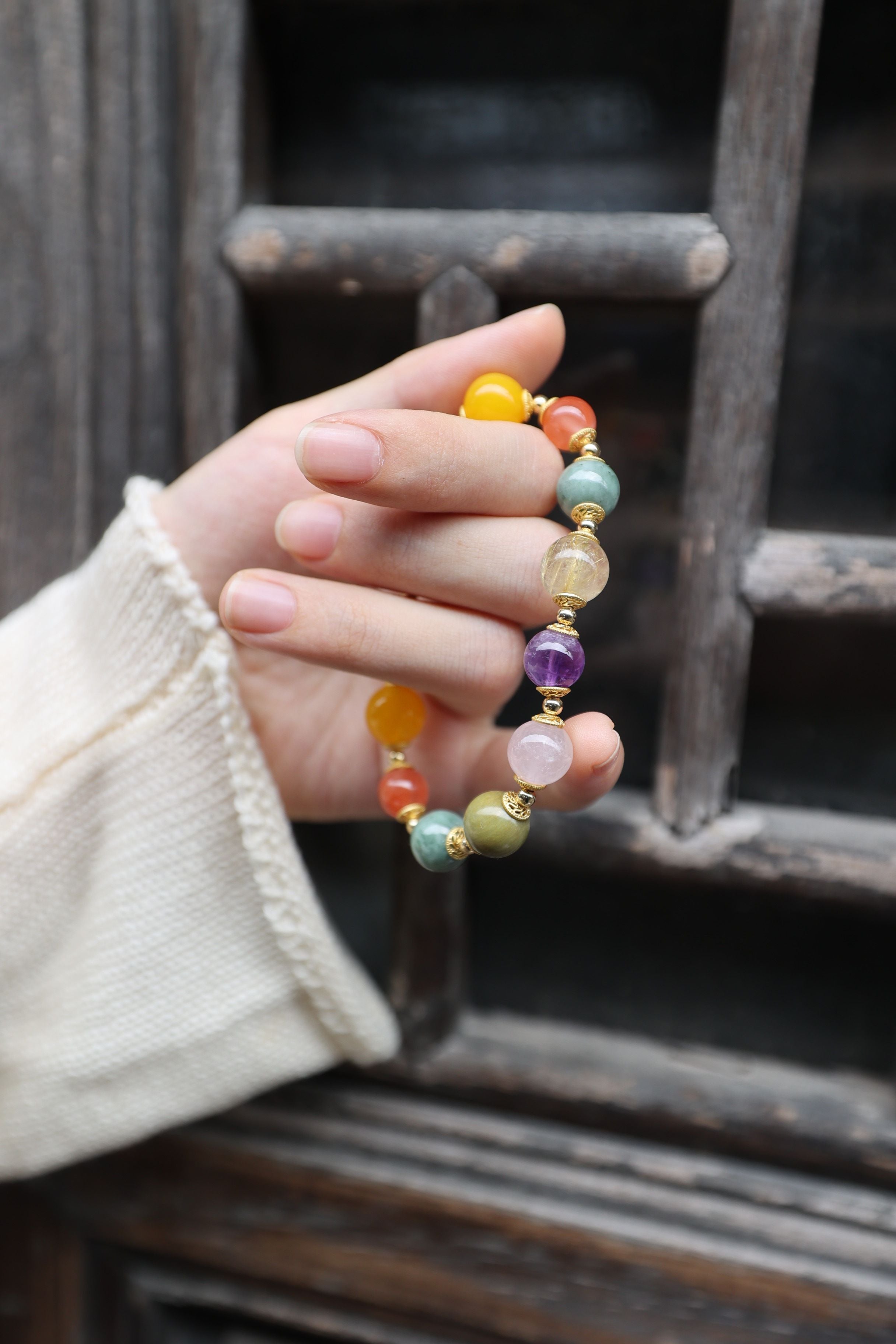 Multicolored Gemstone Treasure Bracelet, 16cm with 8mm Beads