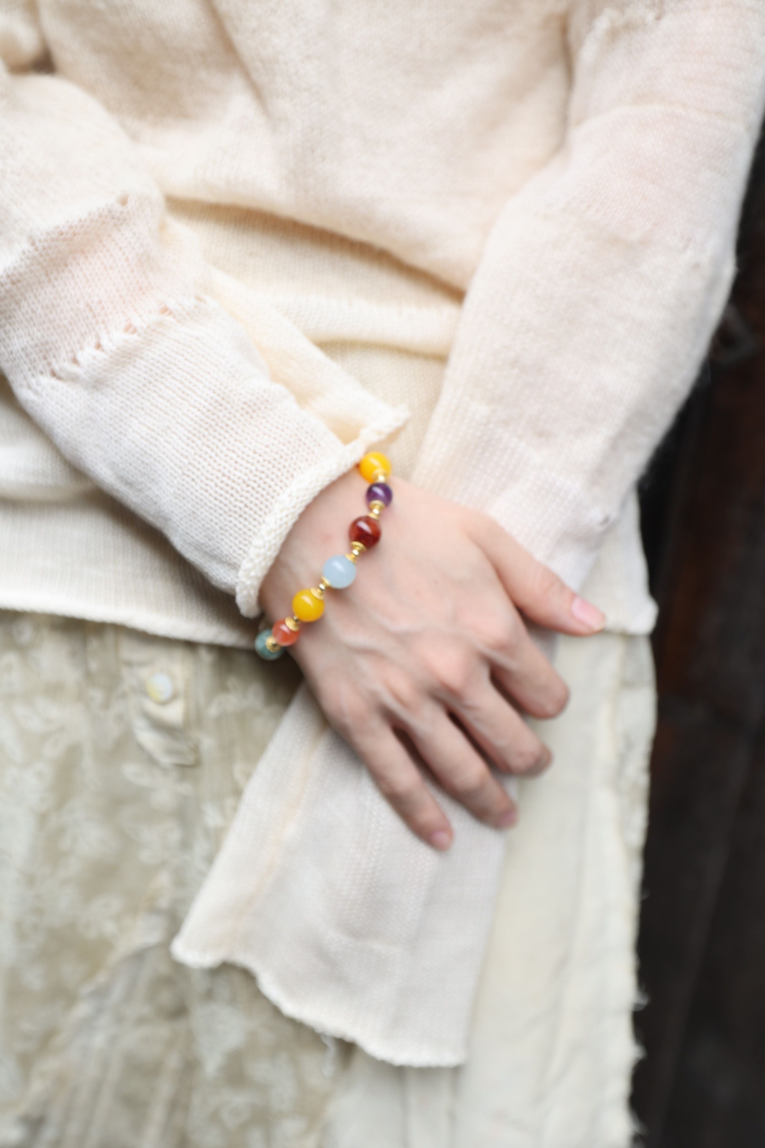 Multicolored Gemstone Treasure Bracelet, 16cm with 8mm Beads