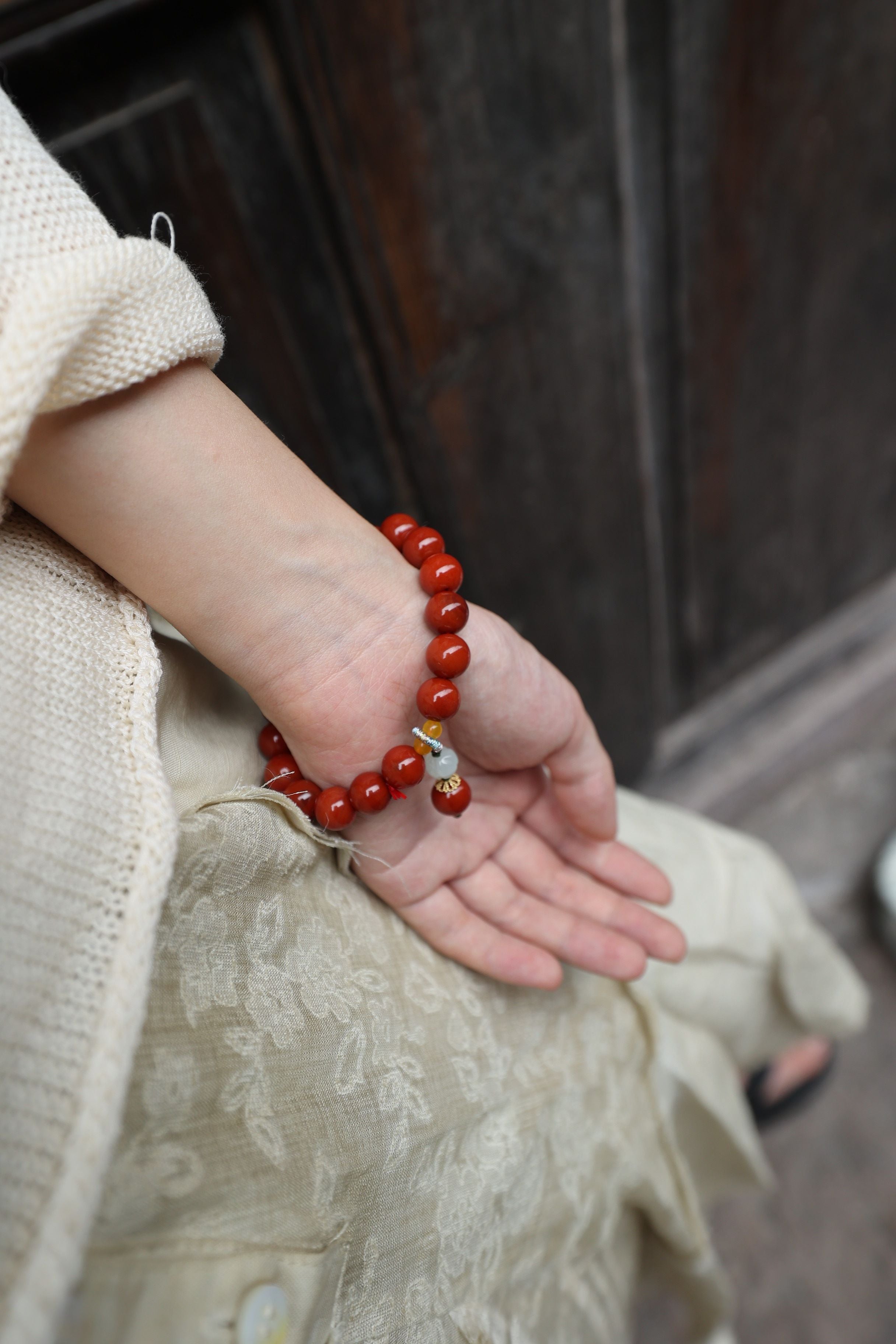 South Red Agate, Jade, and Yellow Agate Elastic Bracelet