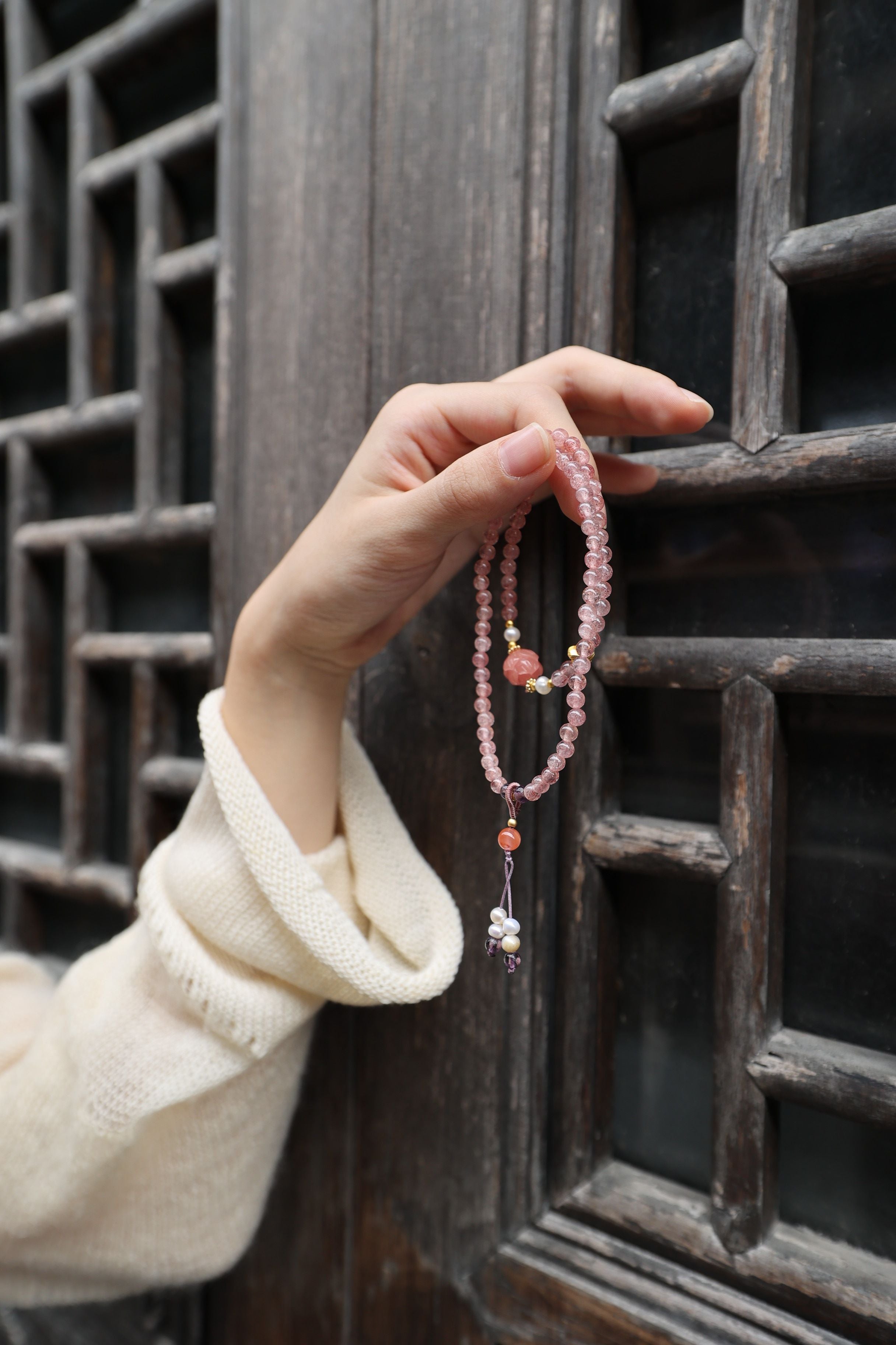 Strawberry Quartz & Pearl Bracelet