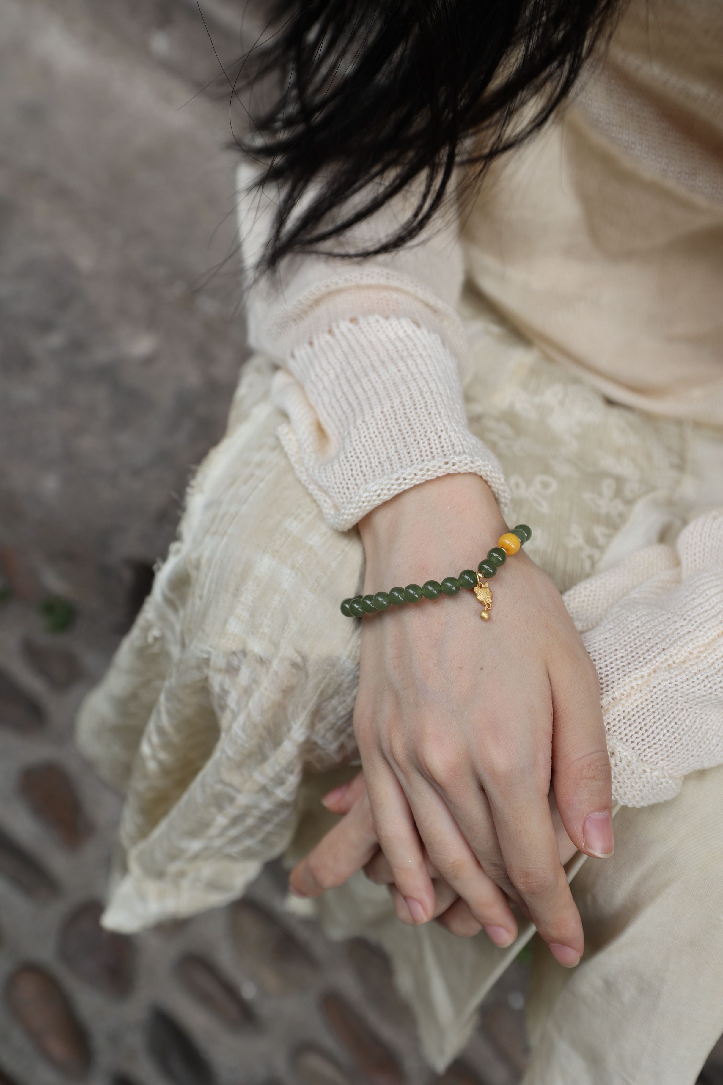 Luxe Heritage: Hetian Jade, Amber, Premium Nan Hong Agate & 925 Silver Bracelet - 16cm Elegance