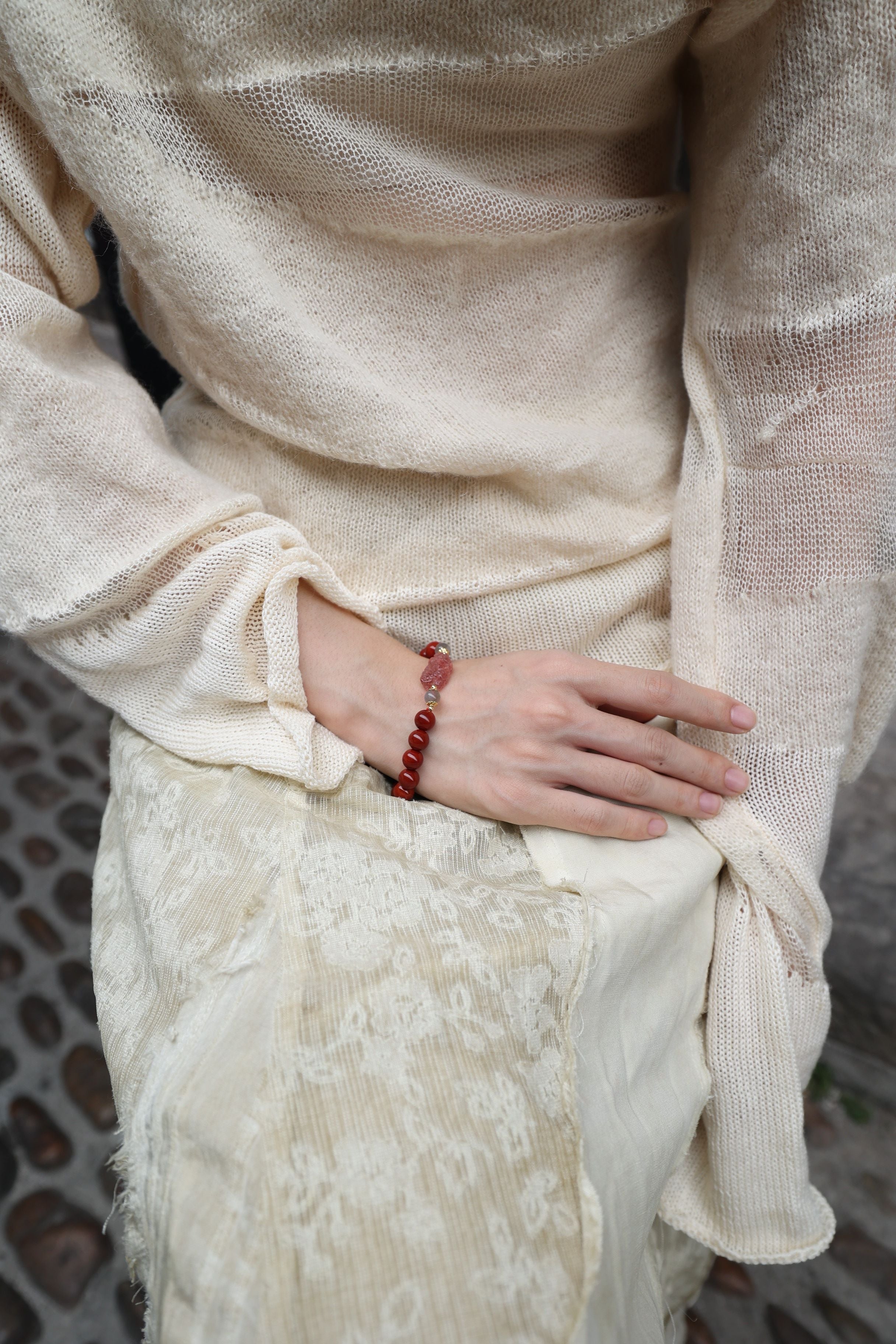 Premium South Red Agate and Strawberry Quartz Elastic Bracelet