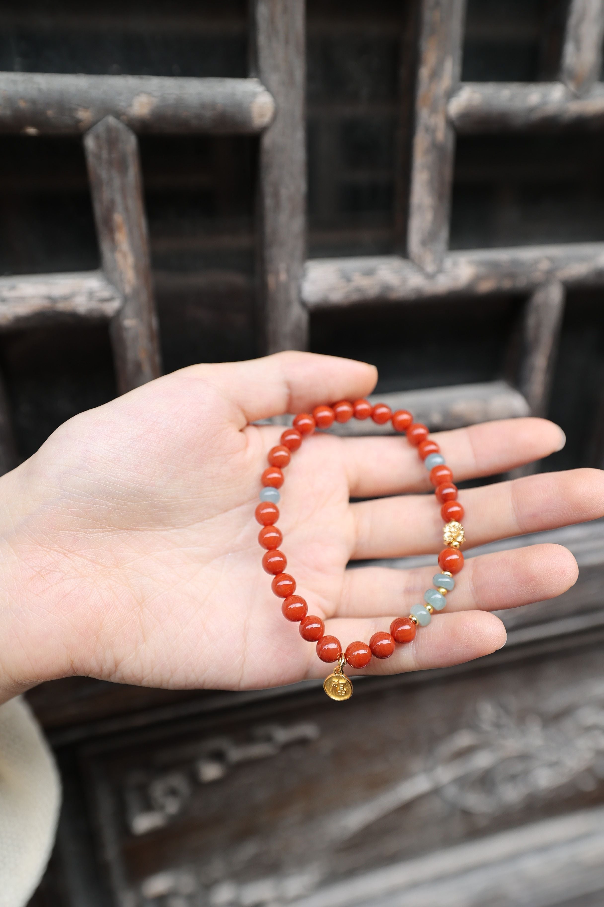 Imperial Harmony: Nan Hong Agate & Jadeite Bracelet - 16cm Luxury Fusion