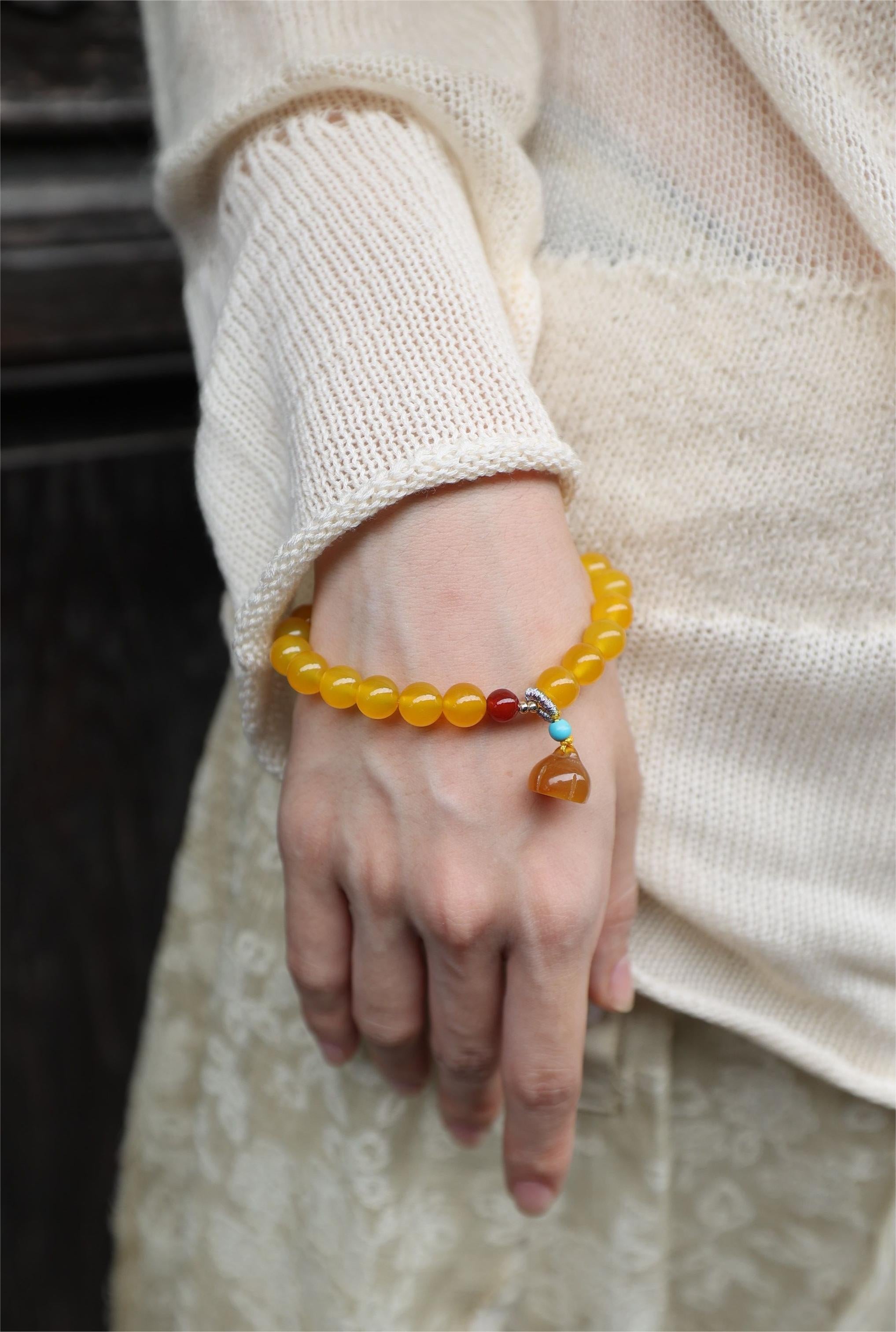 Yellow Agate Bracelet with 7mm Beads, 16cm Length