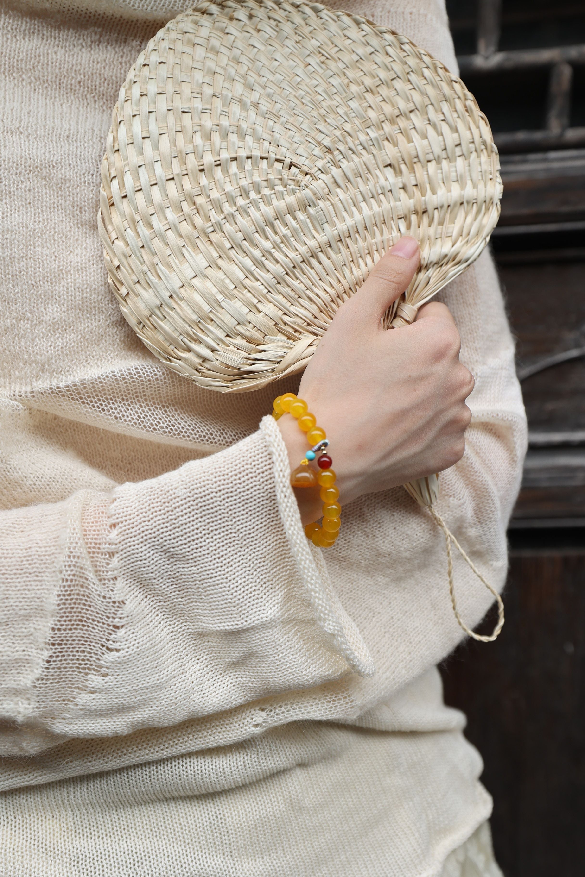 Yellow Agate Bracelet with 7mm Beads, 16cm Length