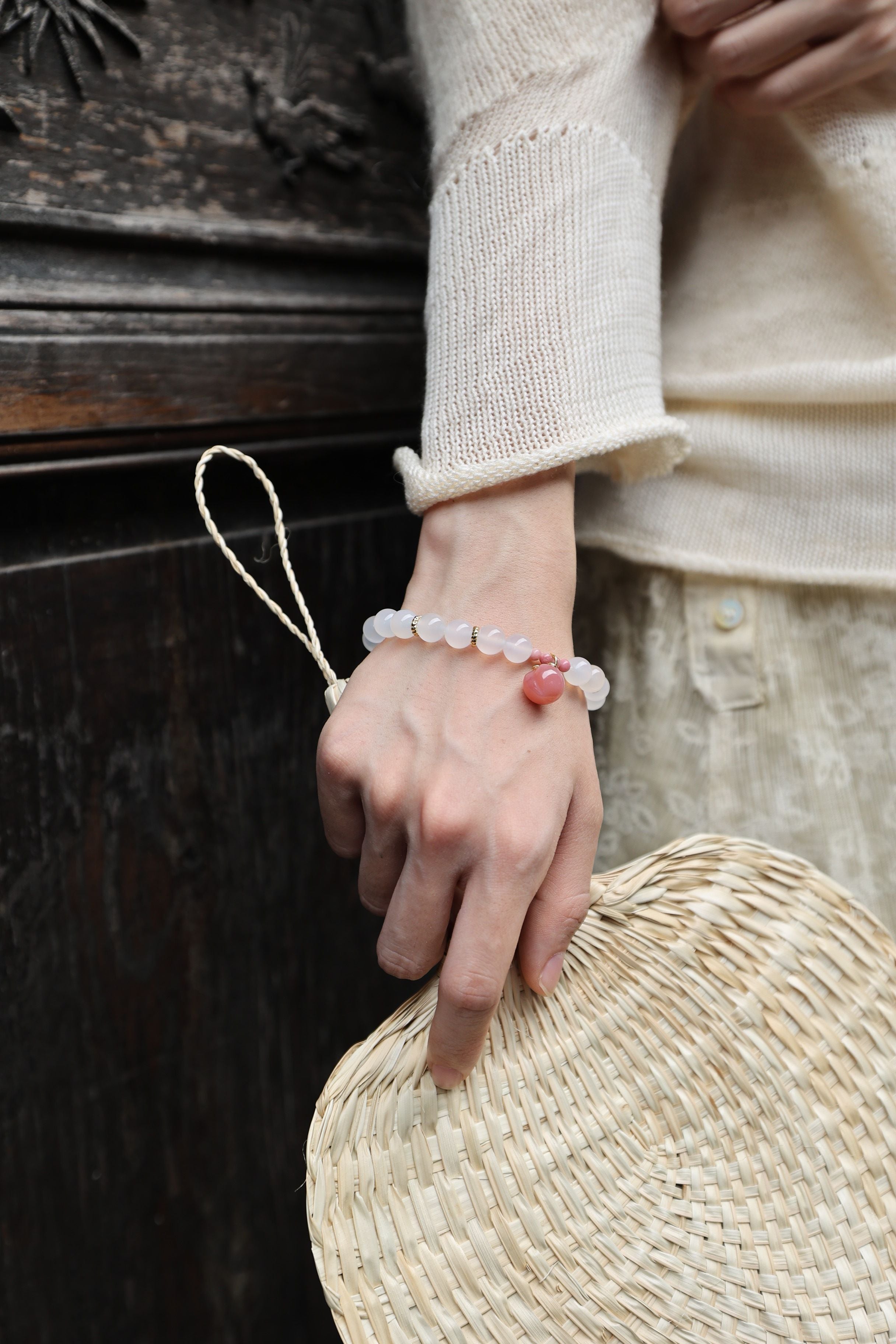 White Agate and Yanyuan Agate Elastic Bracelet