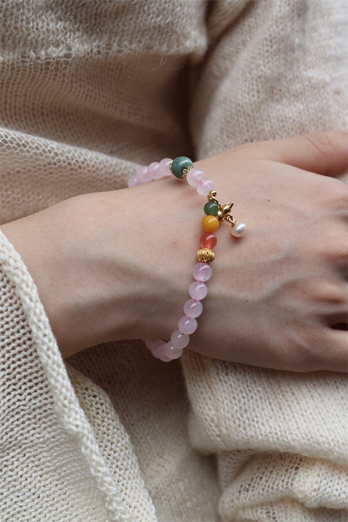 Luxurious 5-Gem Bracelet: Coral, Amber, Jasper, Agate & Jadeite