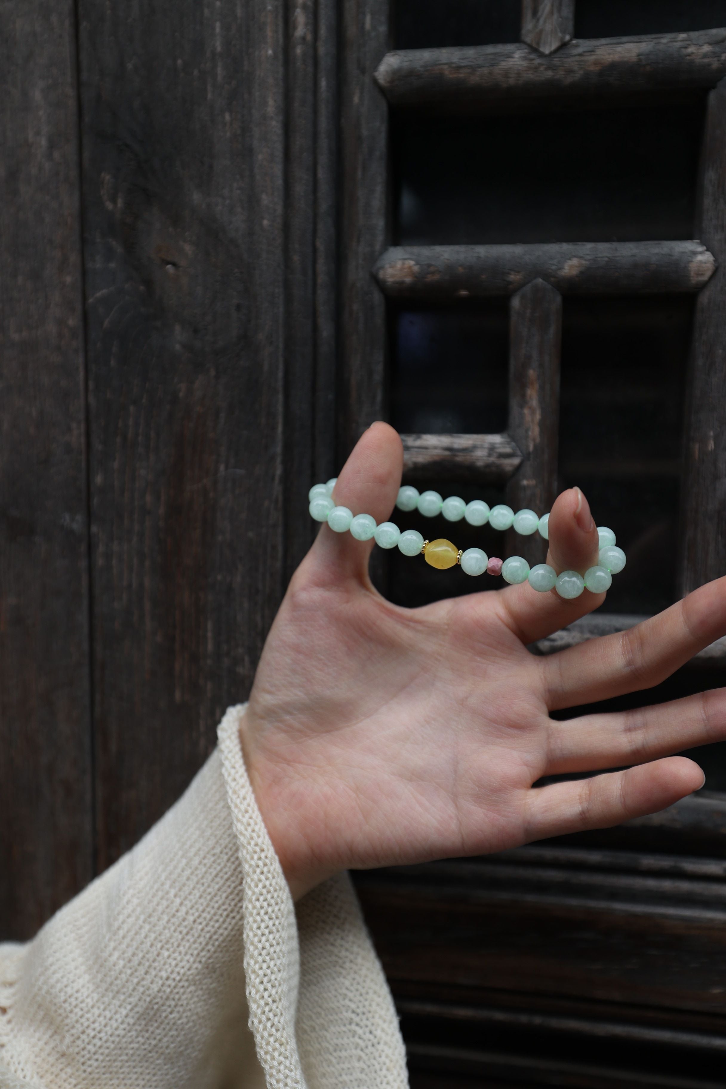 Amazonite and Amber Bracelet, 16cm with 8mm Beads