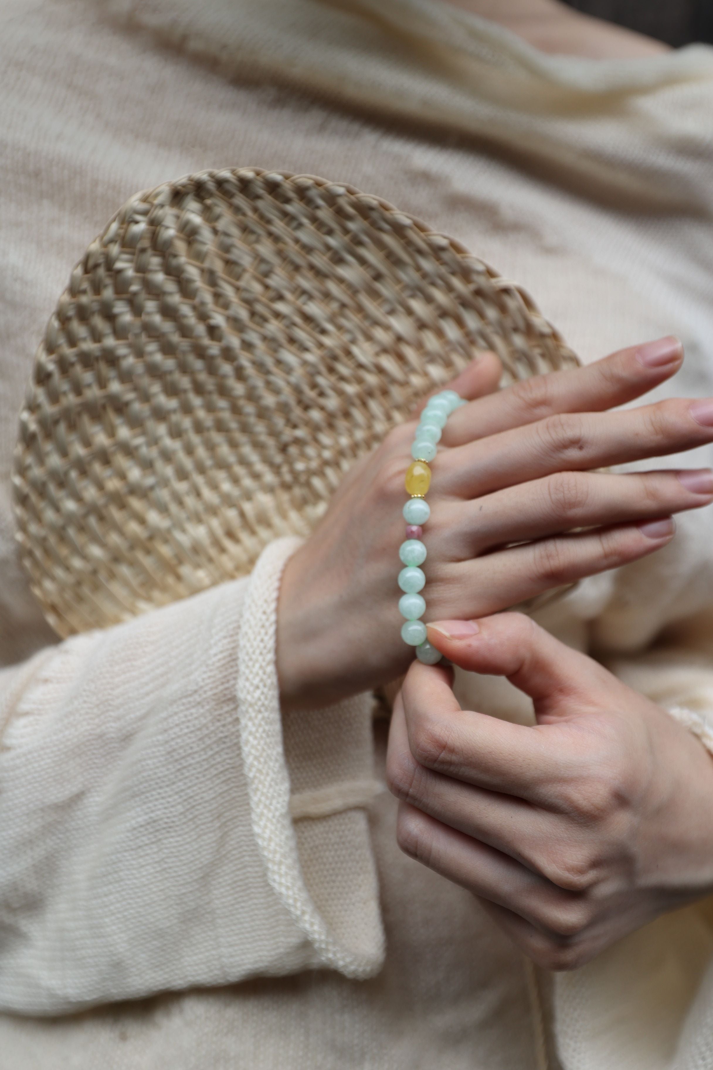 Amazonite and Amber Bracelet, 16cm with 8mm Beads