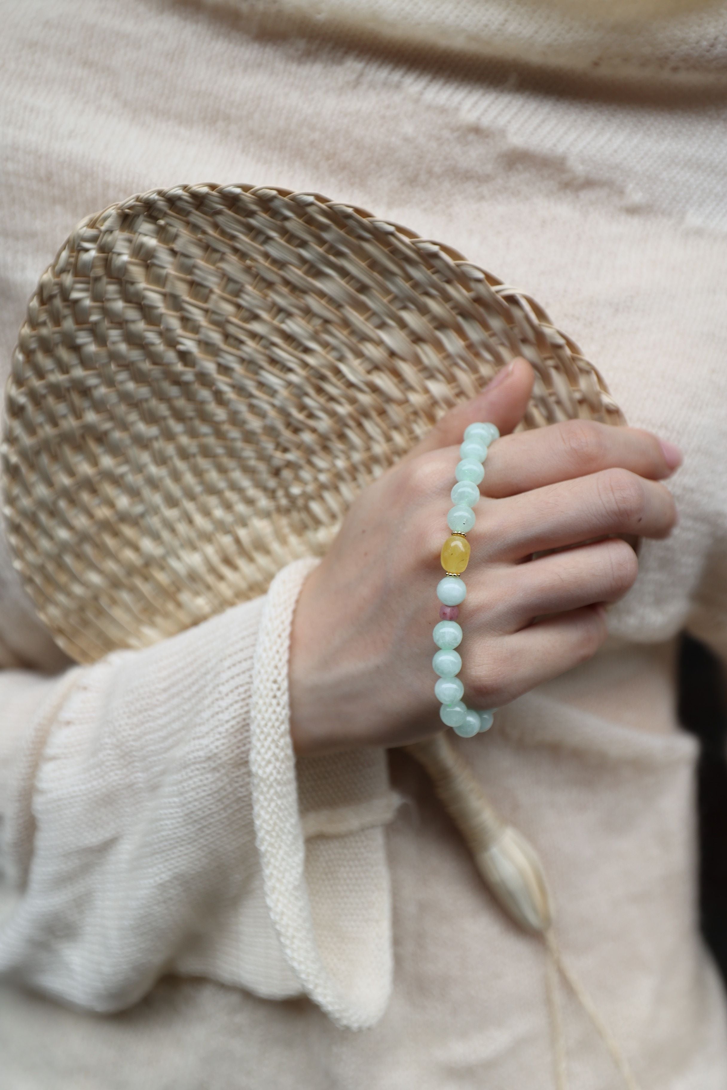 Amazonite and Amber Bracelet, 16cm with 8mm Beads