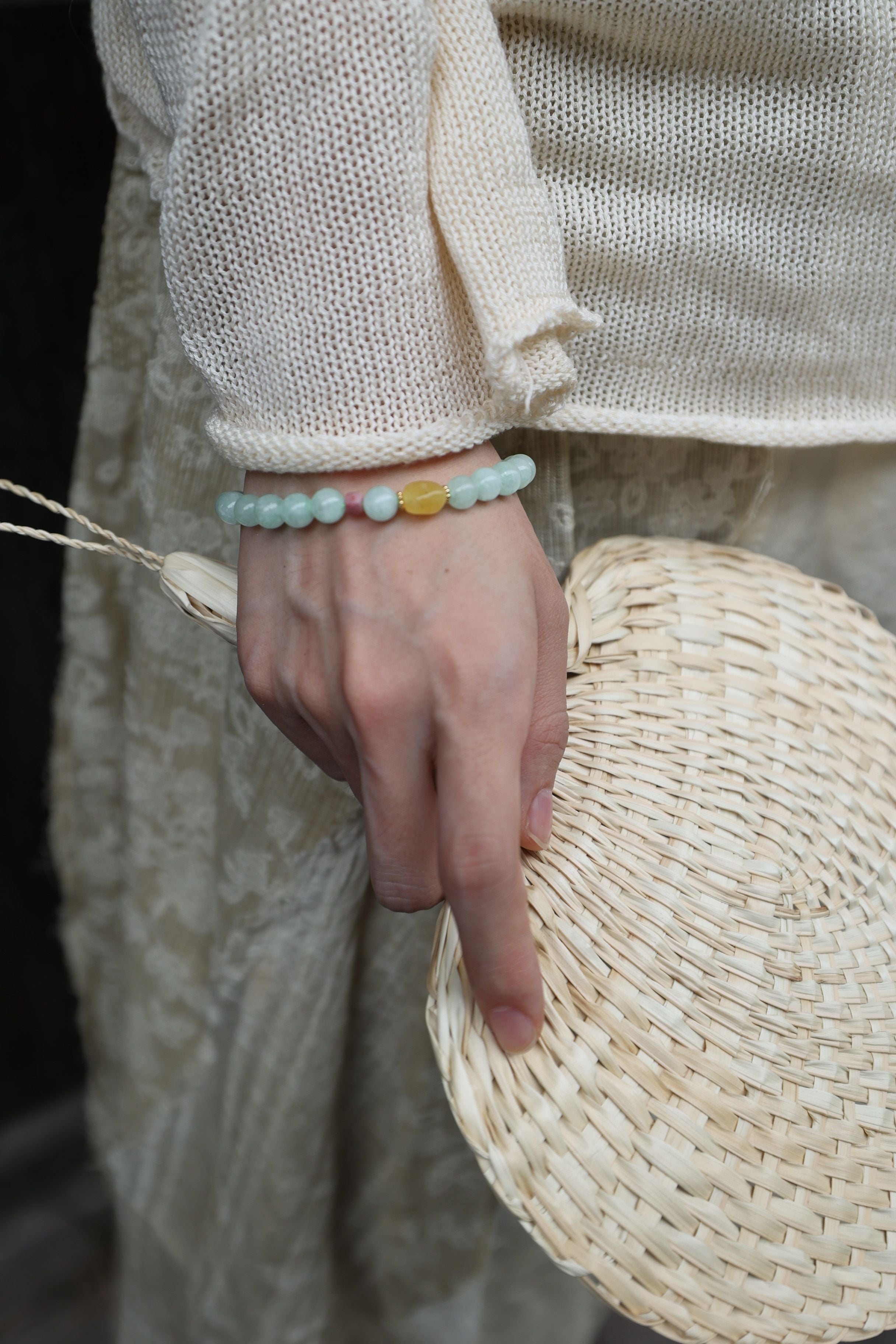 Amazonite and Amber Bracelet, 16cm with 8mm Beads