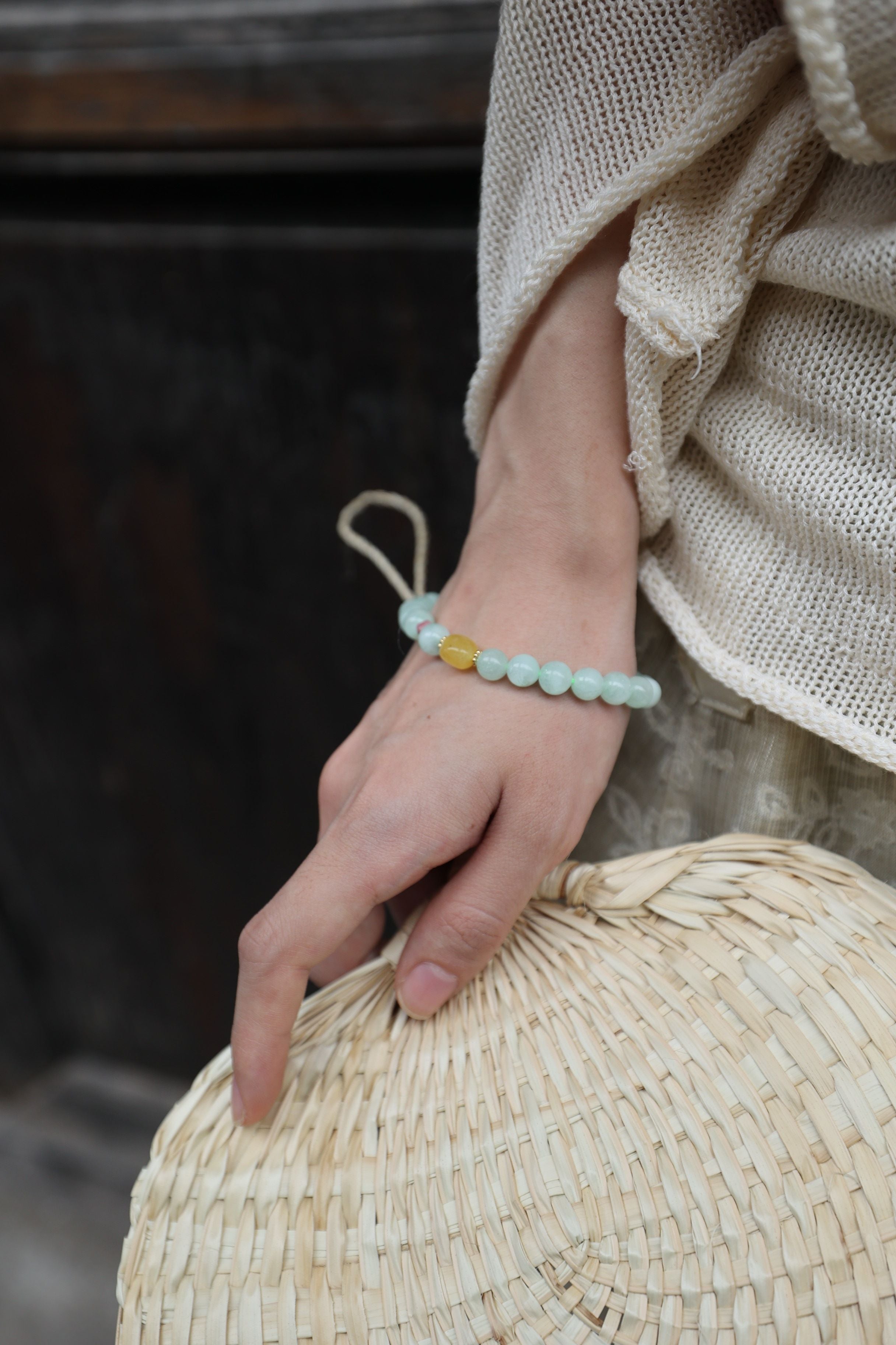 Amazonite and Amber Bracelet, 16cm with 8mm Beads