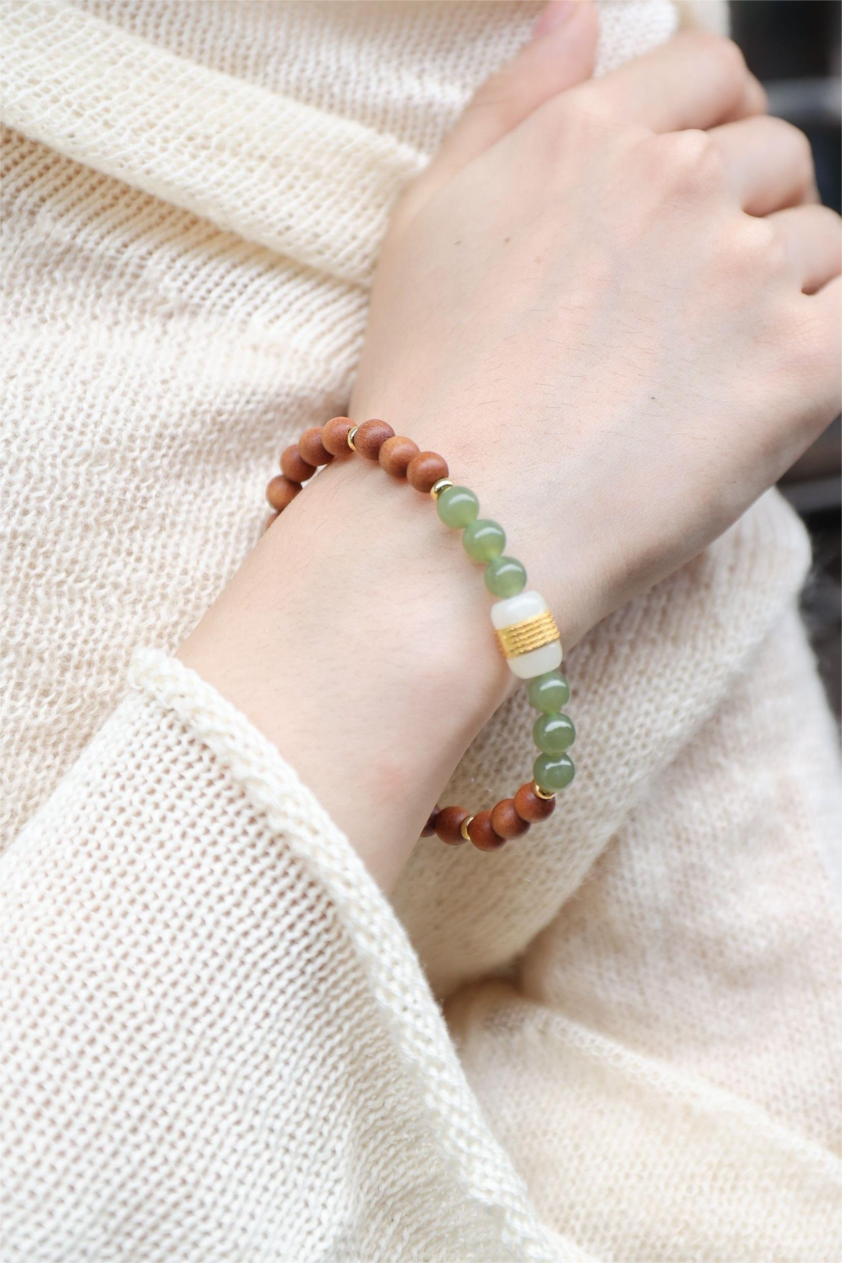 Hetian Jade, Barbie Sandalwood, and White Jade Bracelet