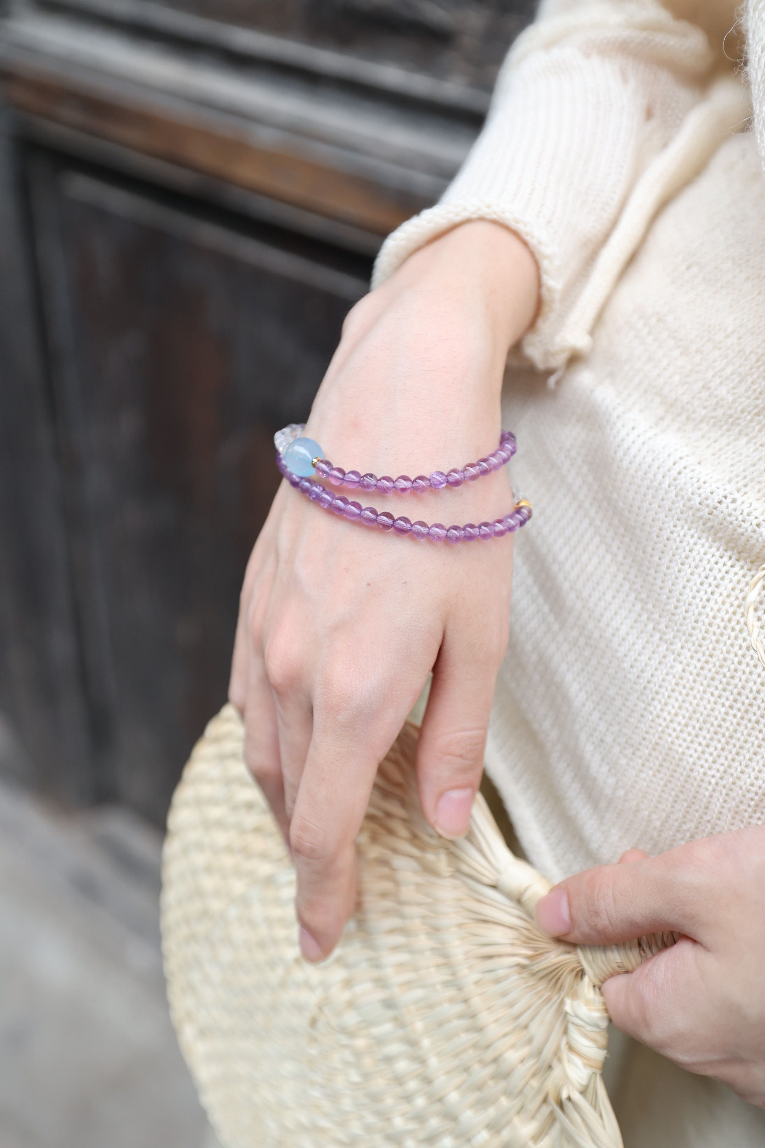 Tranquil Skies: Amethyst, Clear Quartz & Aquamarine 32cm Necklace/Wrap Bracelet