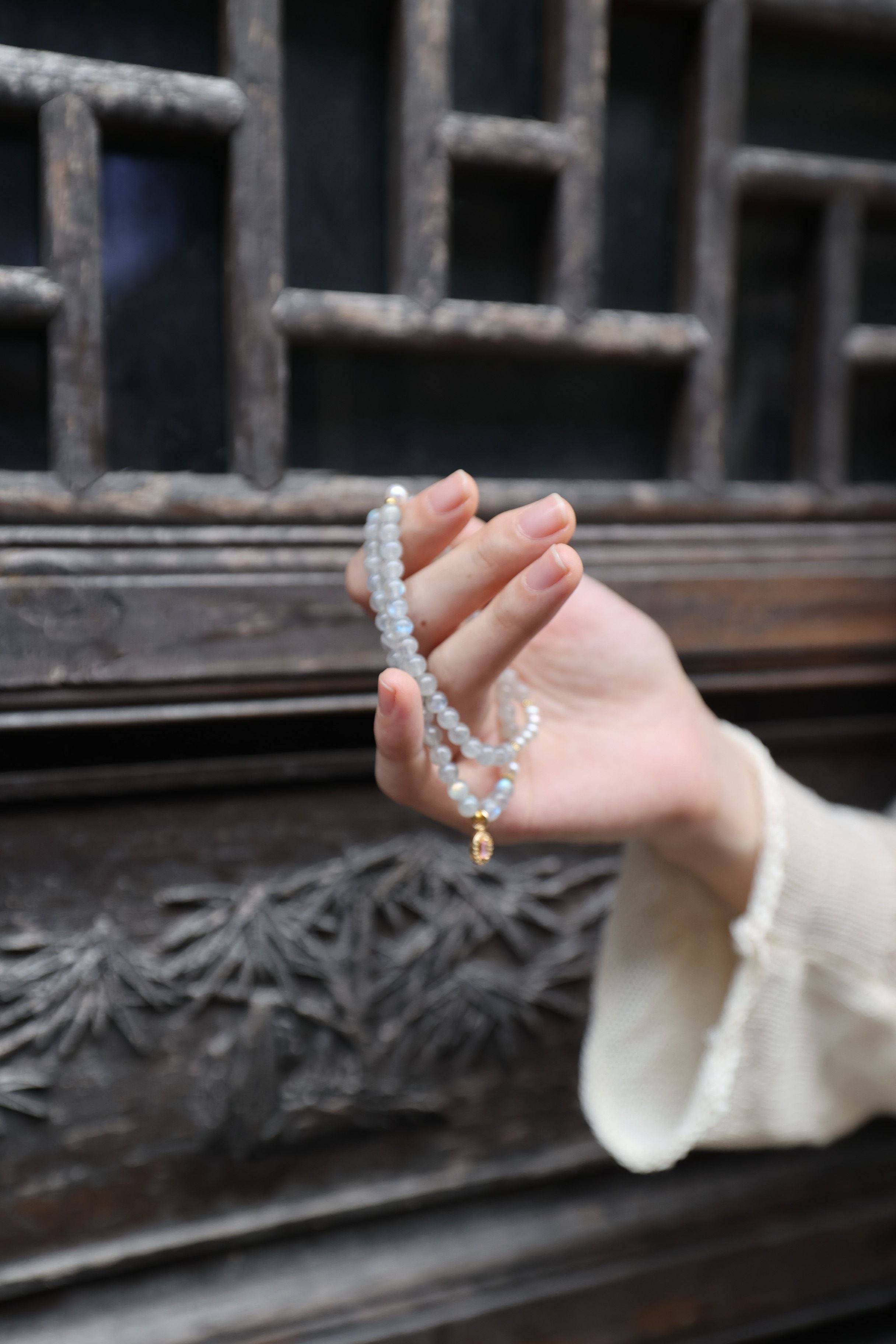 Gray Moonstone and Pearl Bracelet