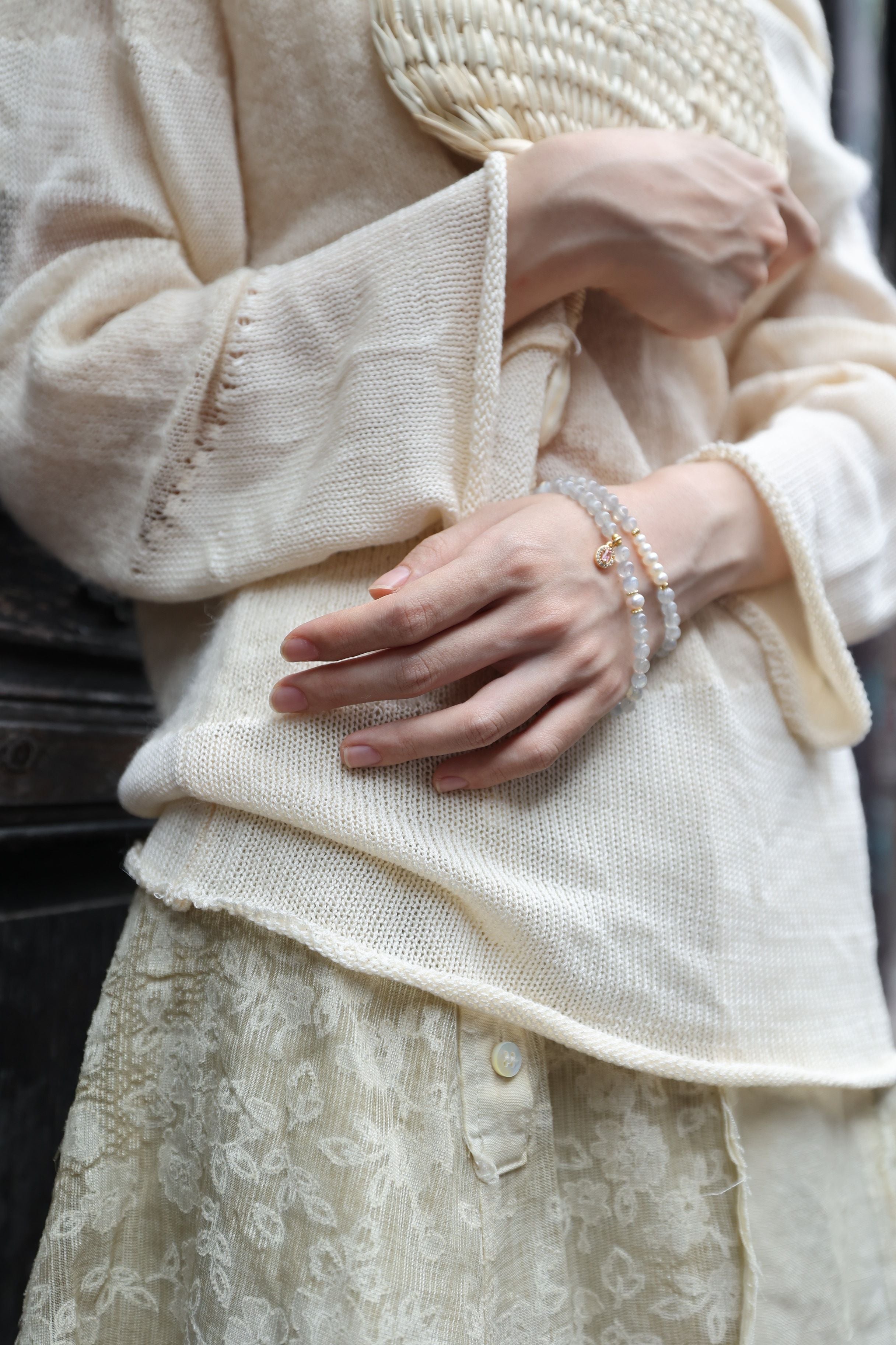 Gray Moonstone and Pearl Bracelet