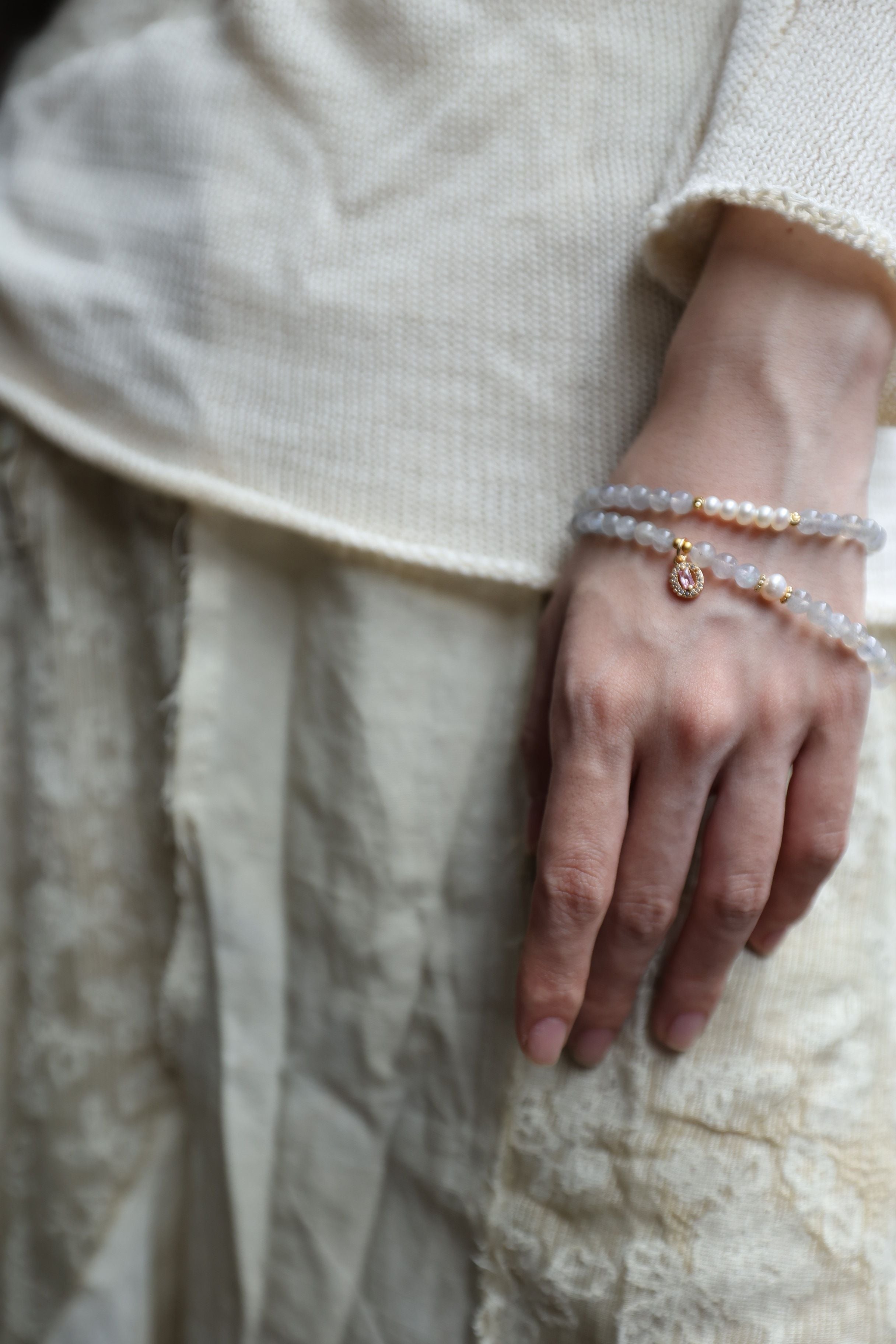 Gray Moonstone and Pearl Bracelet