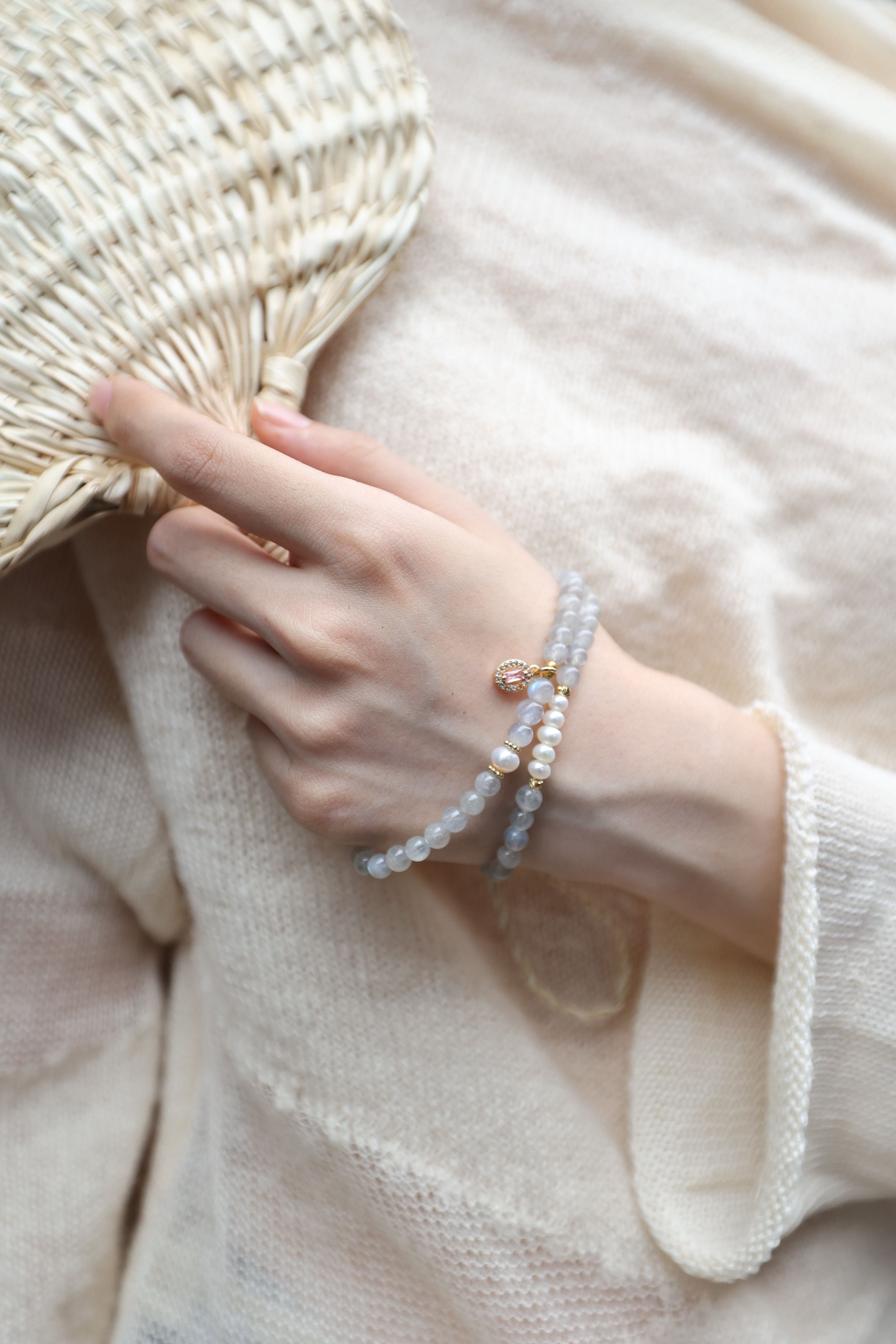 Gray Moonstone and Pearl Bracelet