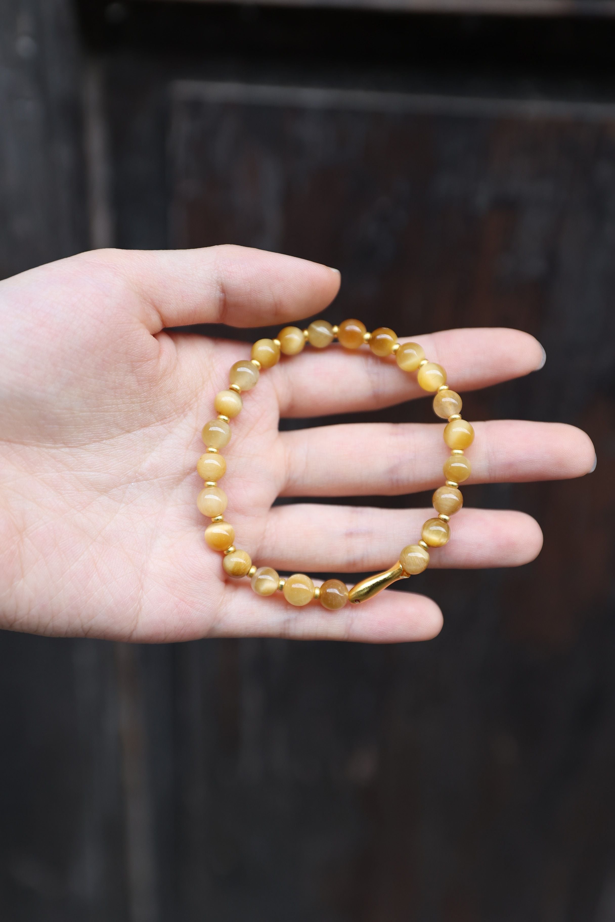 Golden Tiger's Eye Bracelet, 16cm with 7mm Beads