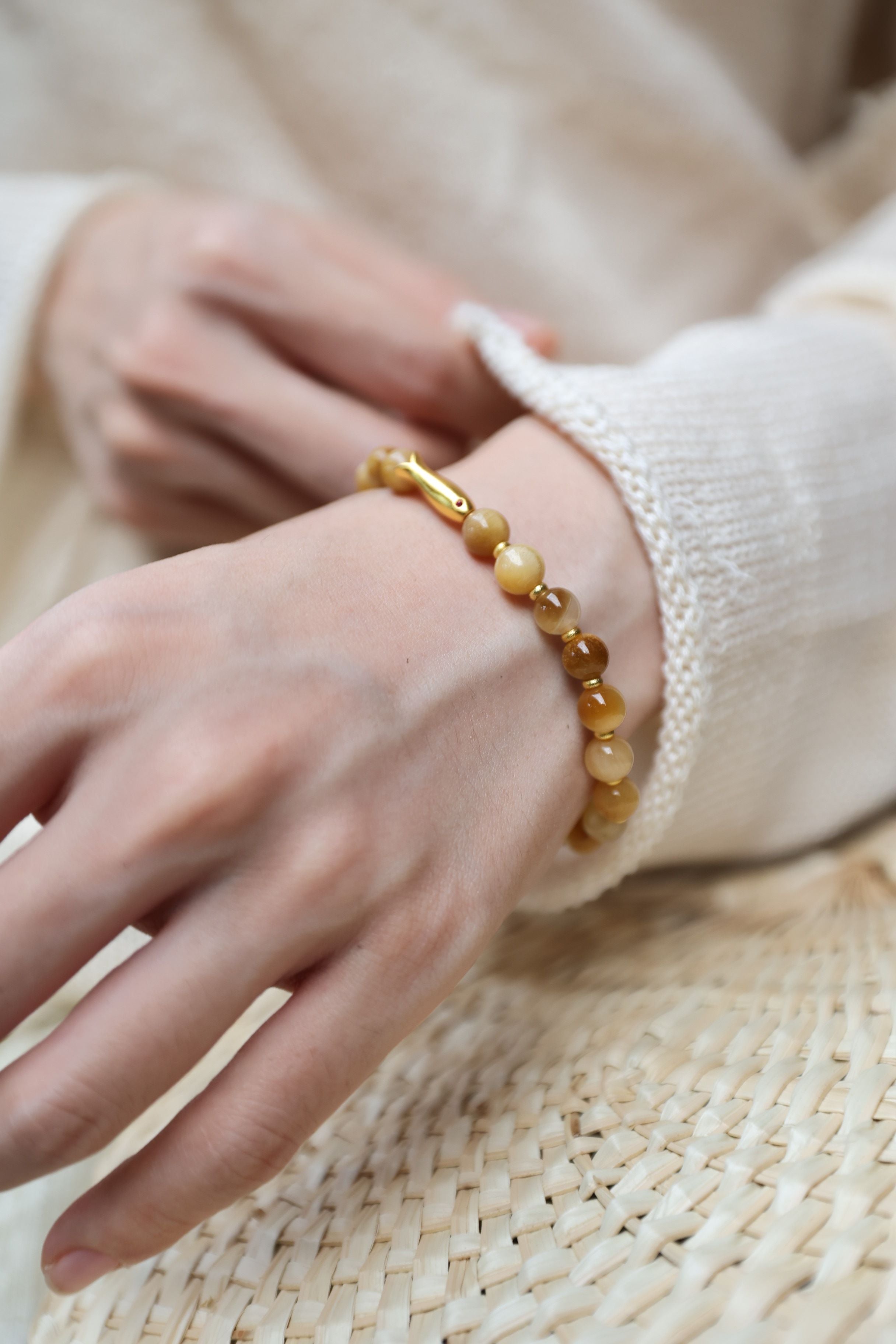 Golden Tiger's Eye Bracelet, 16cm with 7mm Beads