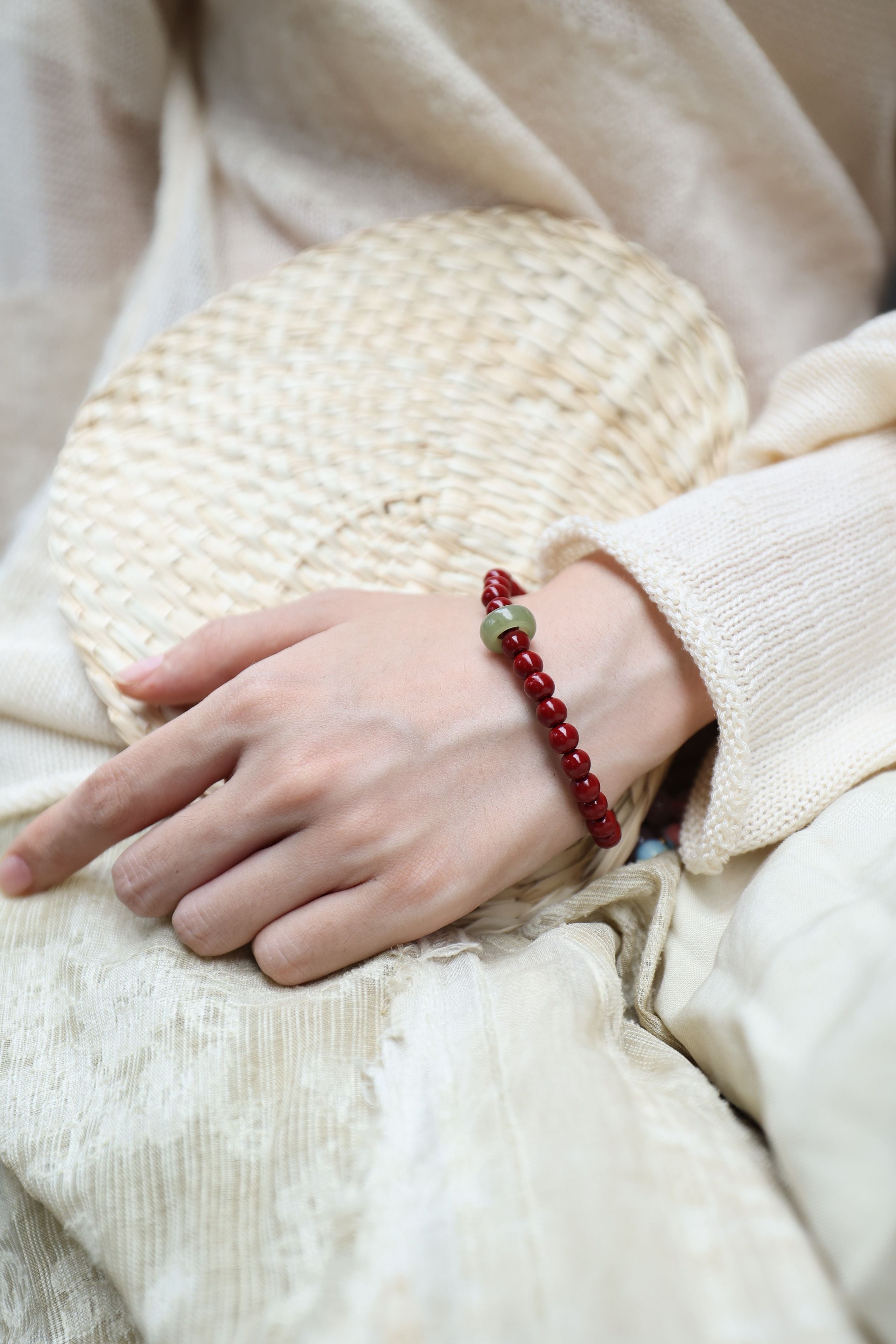 Cinnabar & Hetian Jade Harmony Bracelet