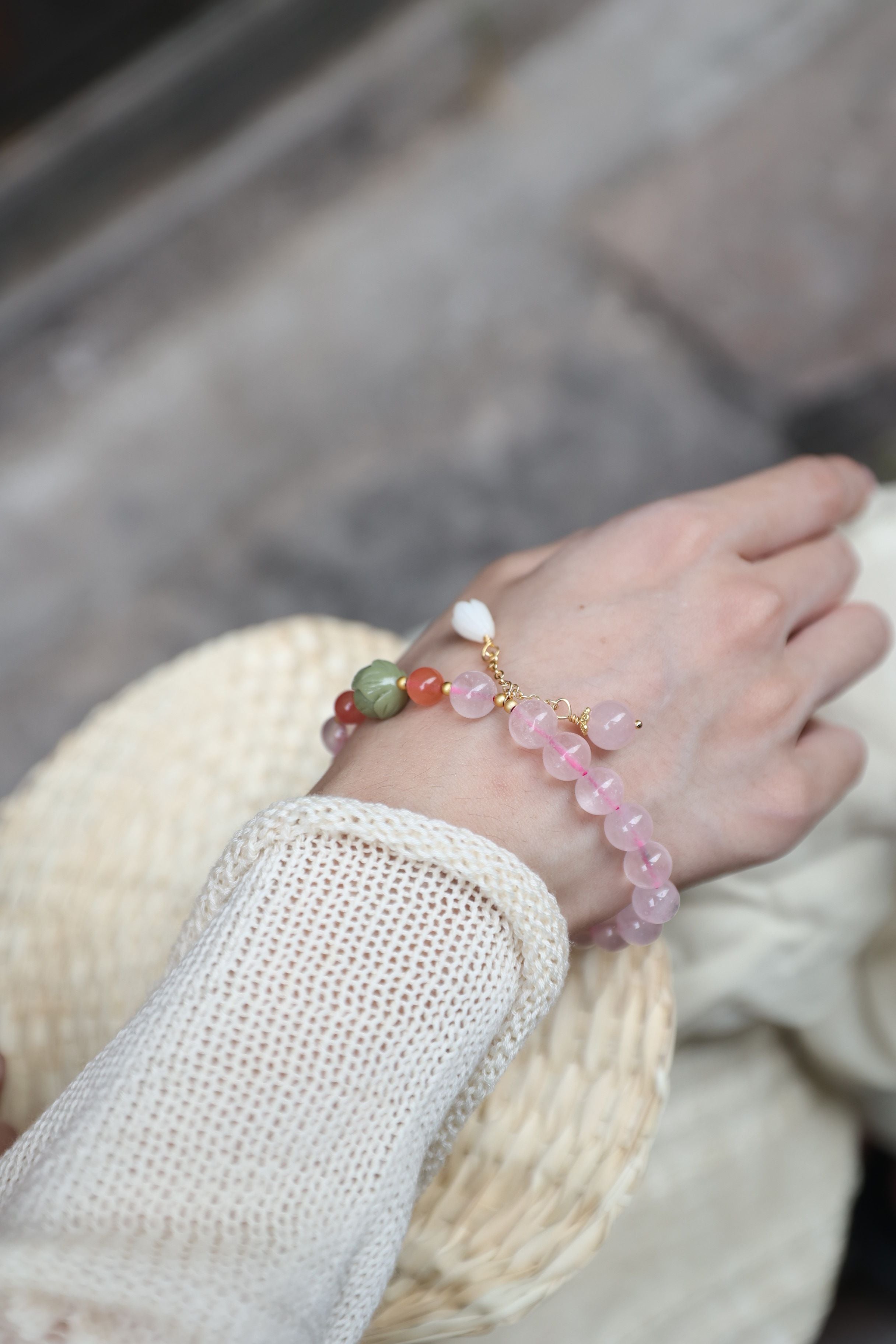 Coral & Nan Hong Agate Bracelet