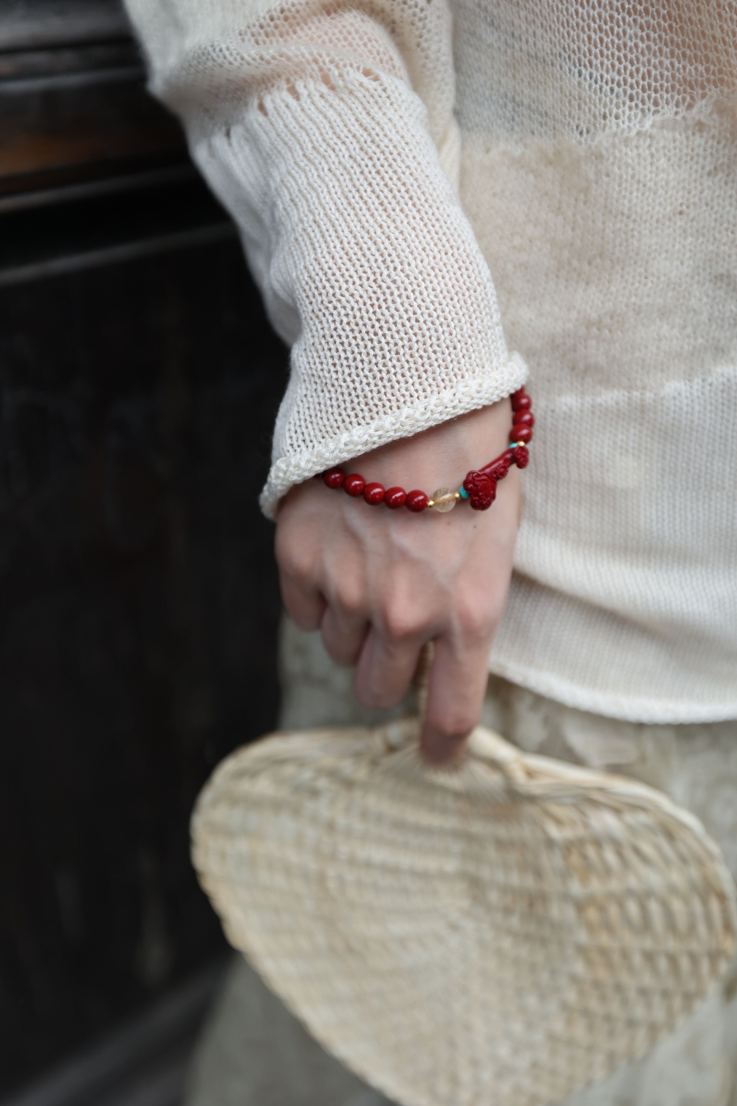 Celestial Harmony: Cinnabar, Rutilated Quartz & Turquoise Bracelet