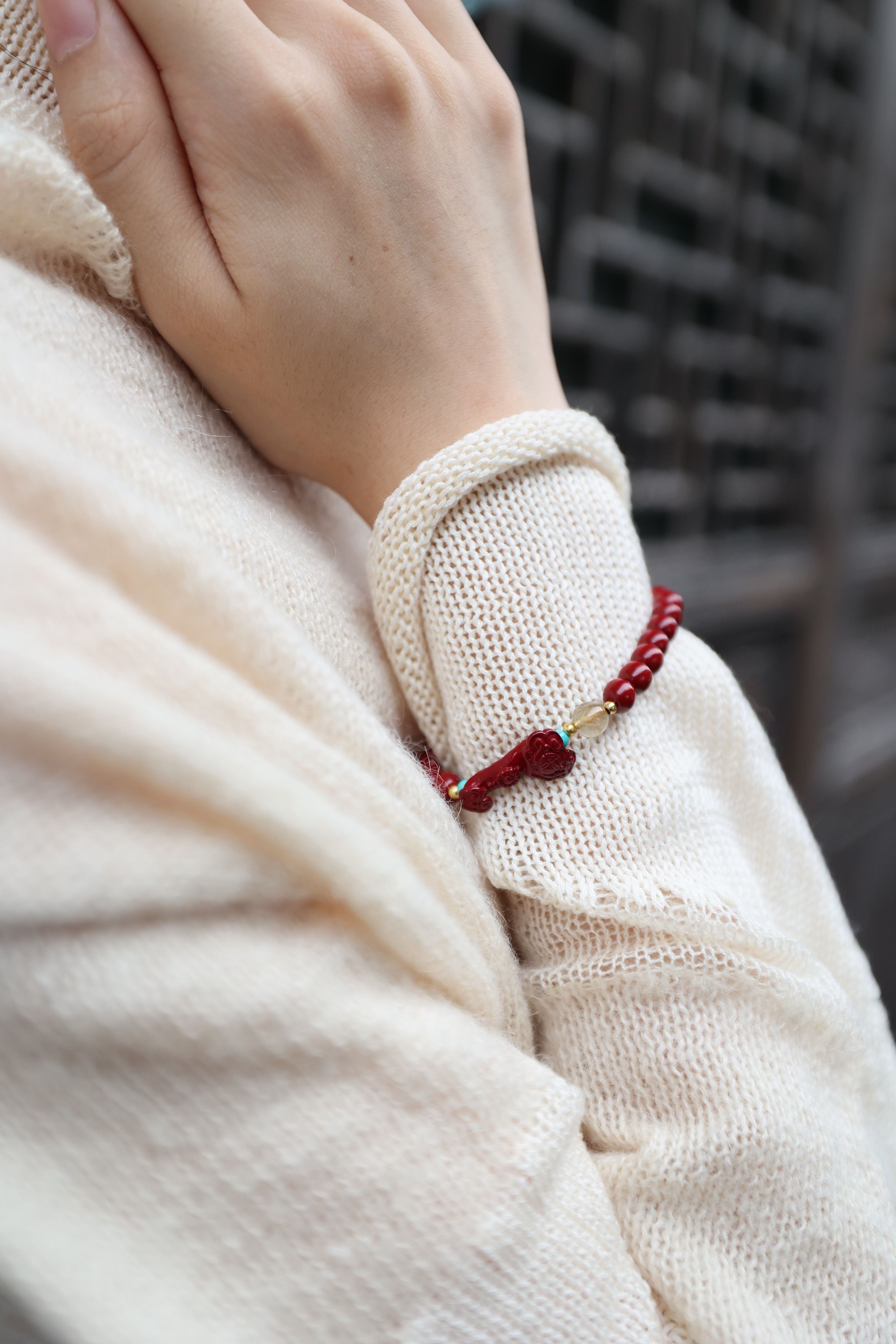 Celestial Harmony: Cinnabar, Rutilated Quartz & Turquoise Bracelet