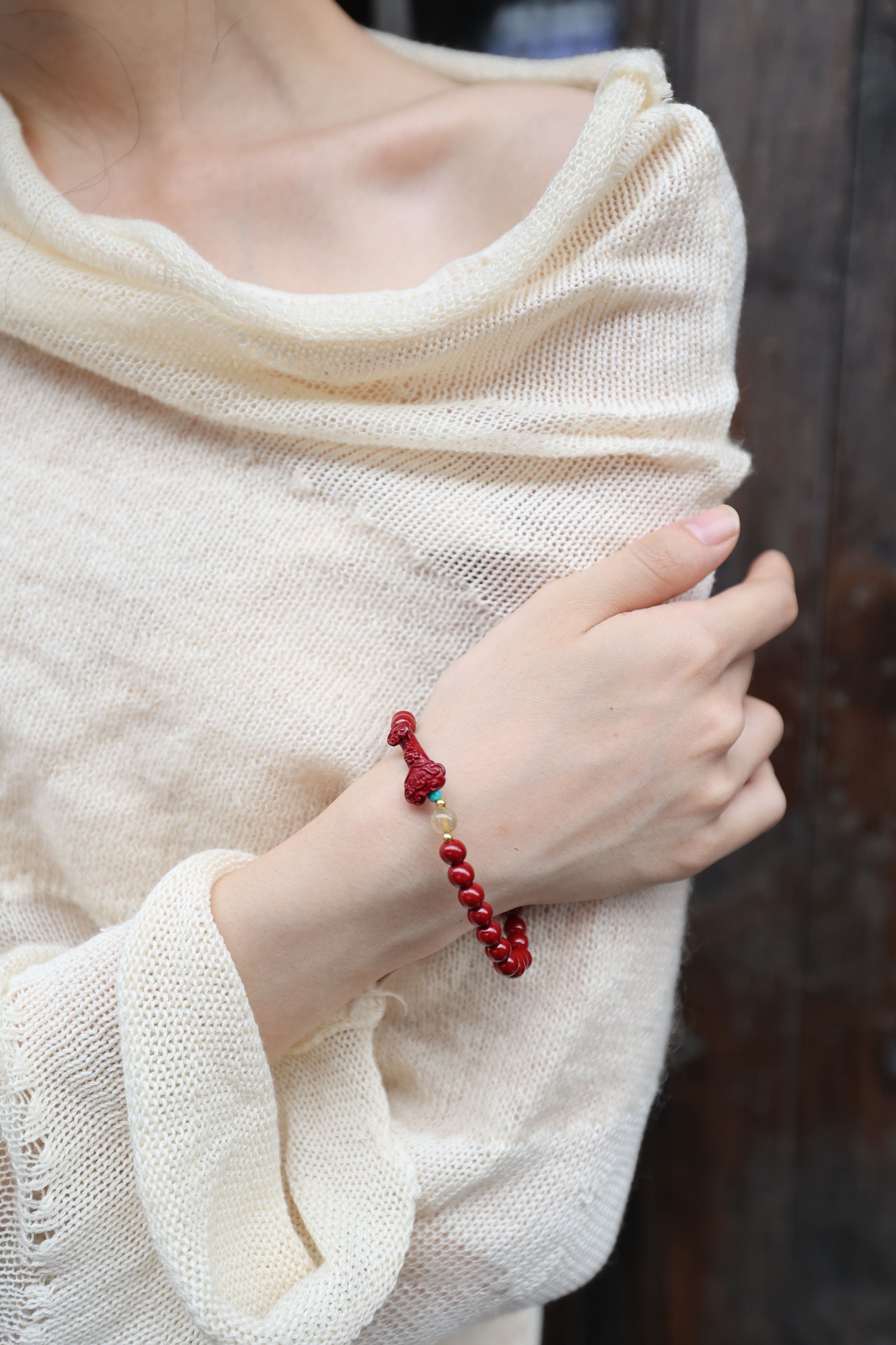 Celestial Harmony: Cinnabar, Rutilated Quartz & Turquoise Bracelet