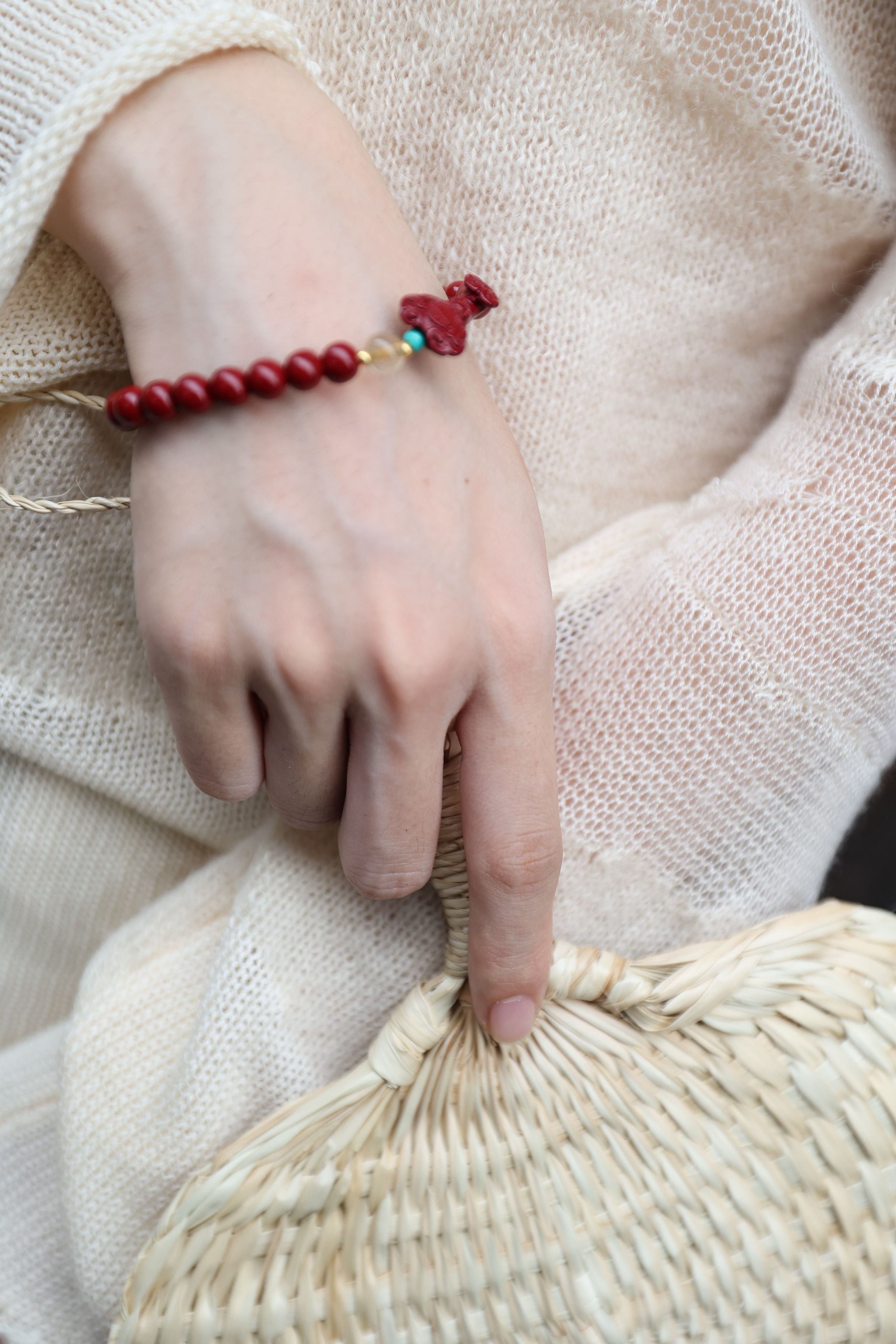 Celestial Harmony: Cinnabar, Rutilated Quartz & Turquoise Bracelet