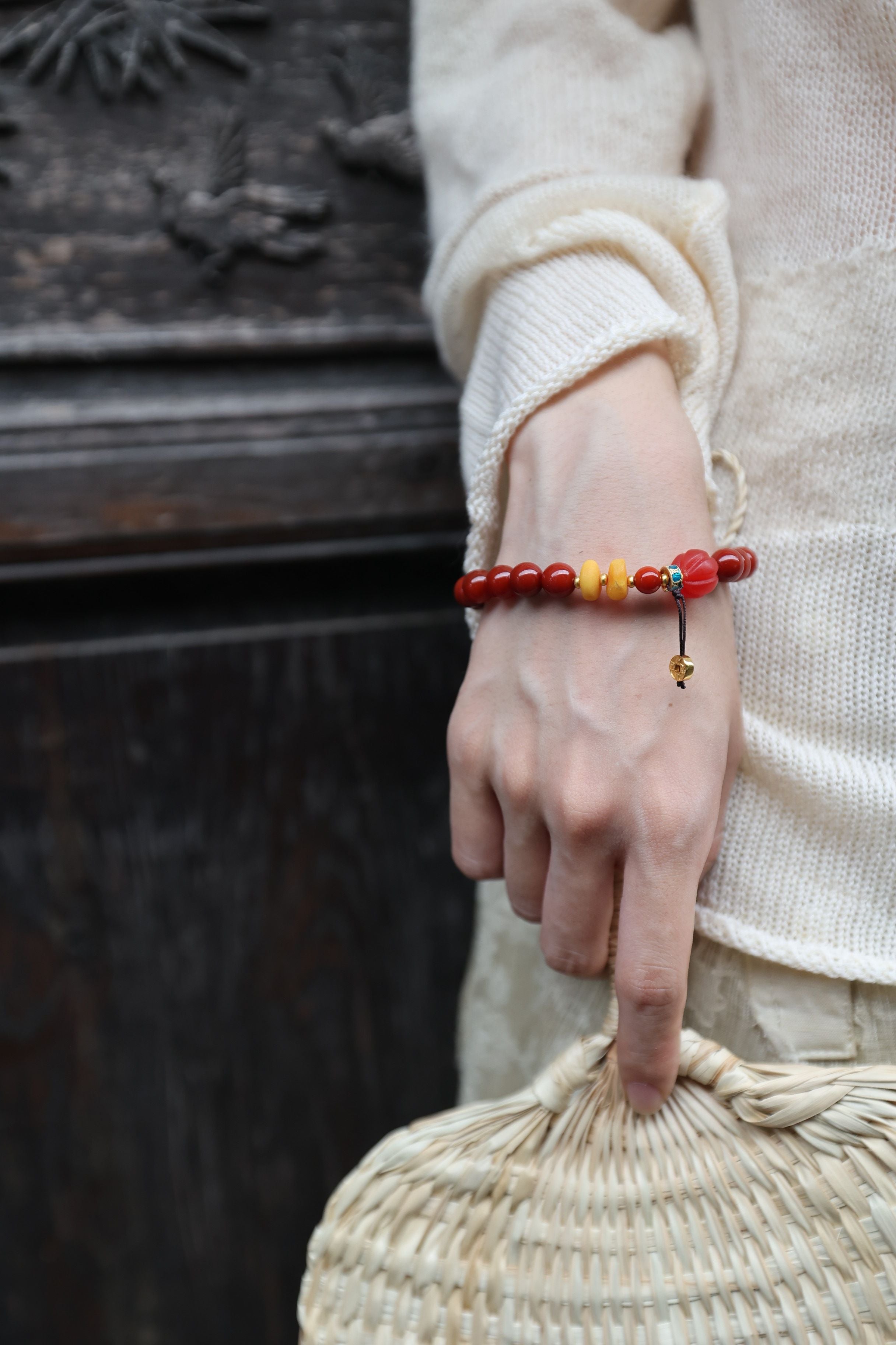 Premium South Red Agate and Amber Elastic Bracelet