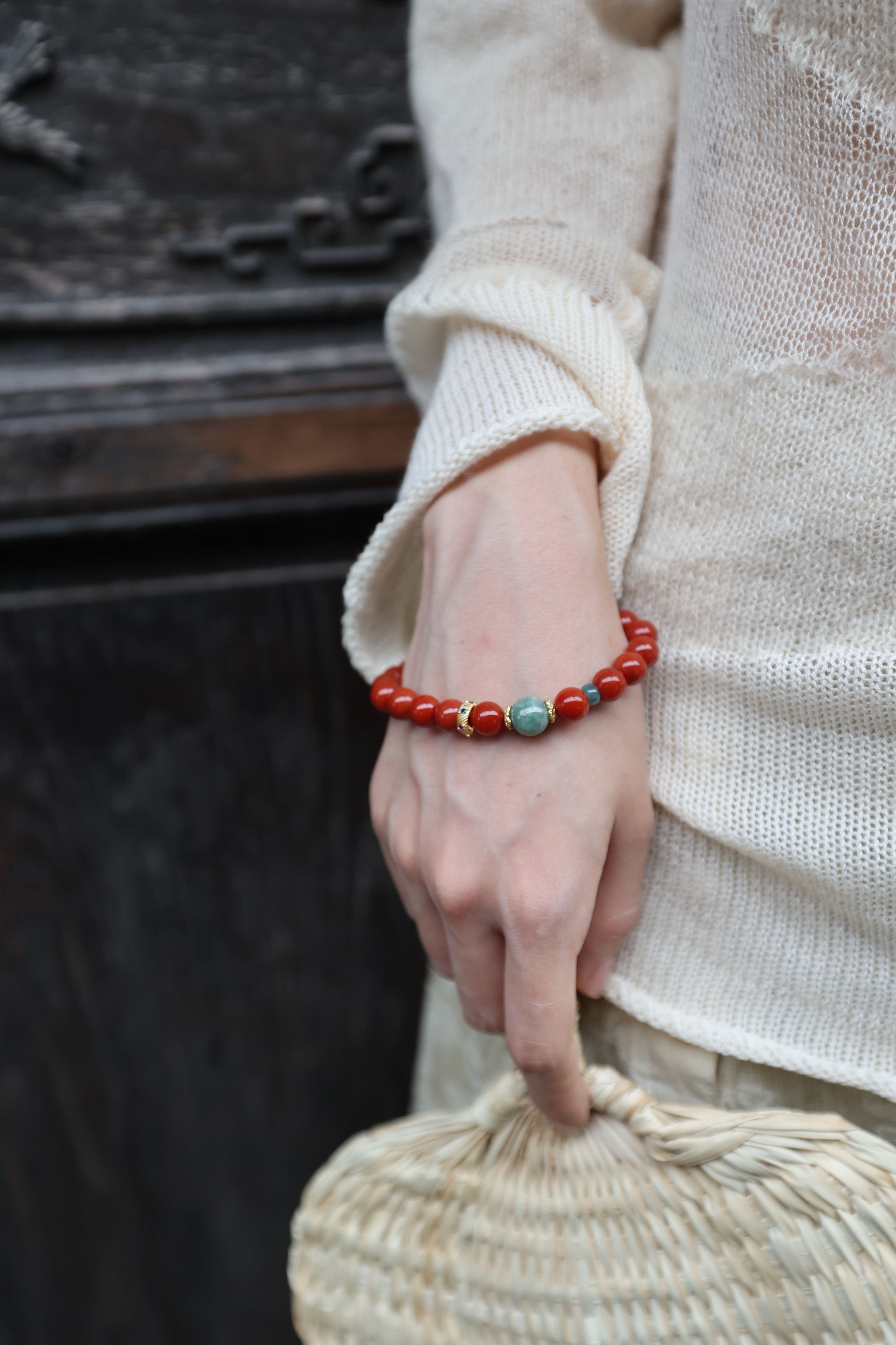 Premium South Red Agate and Jade Bracelet