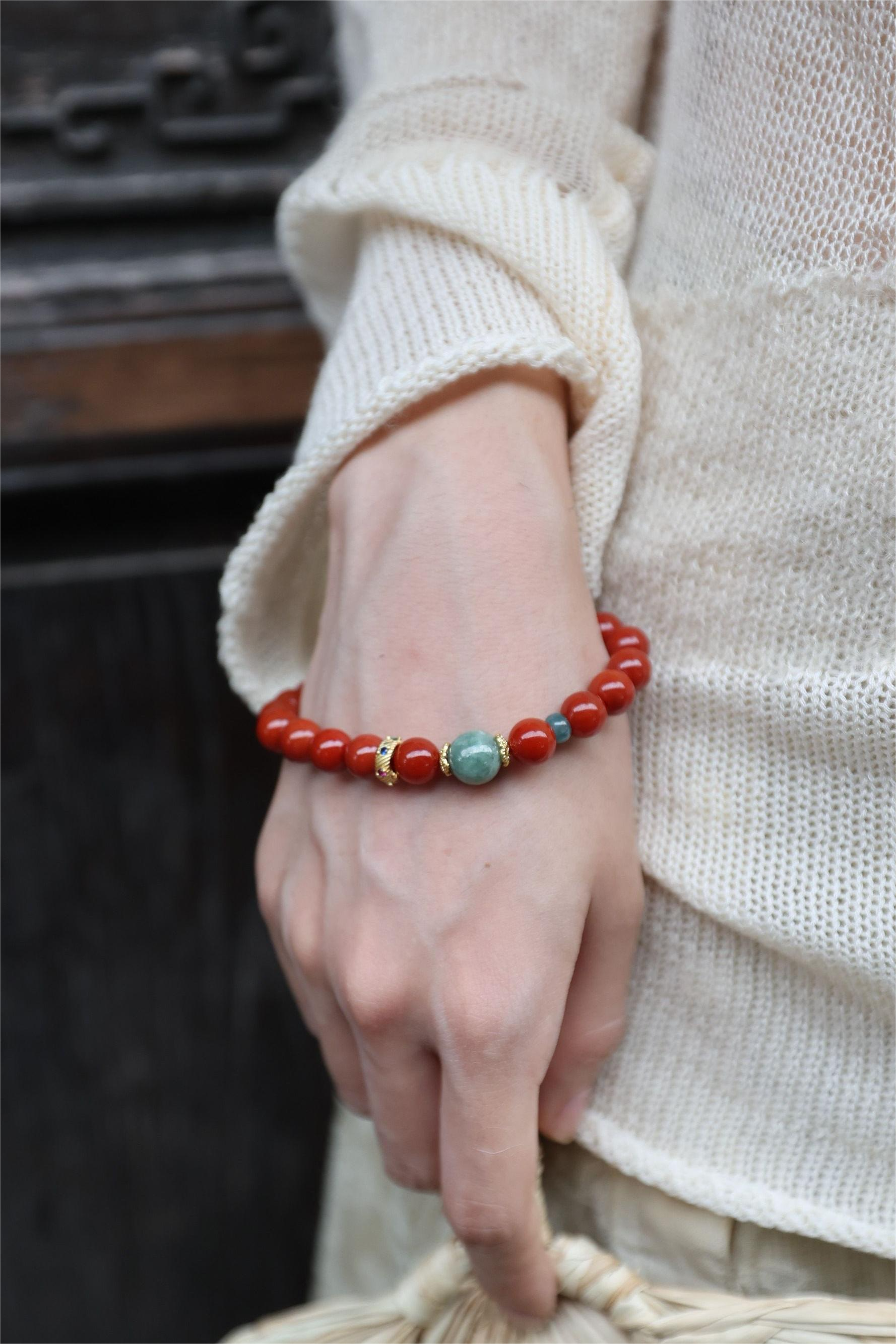 Premium South Red Agate and Jade Bracelet