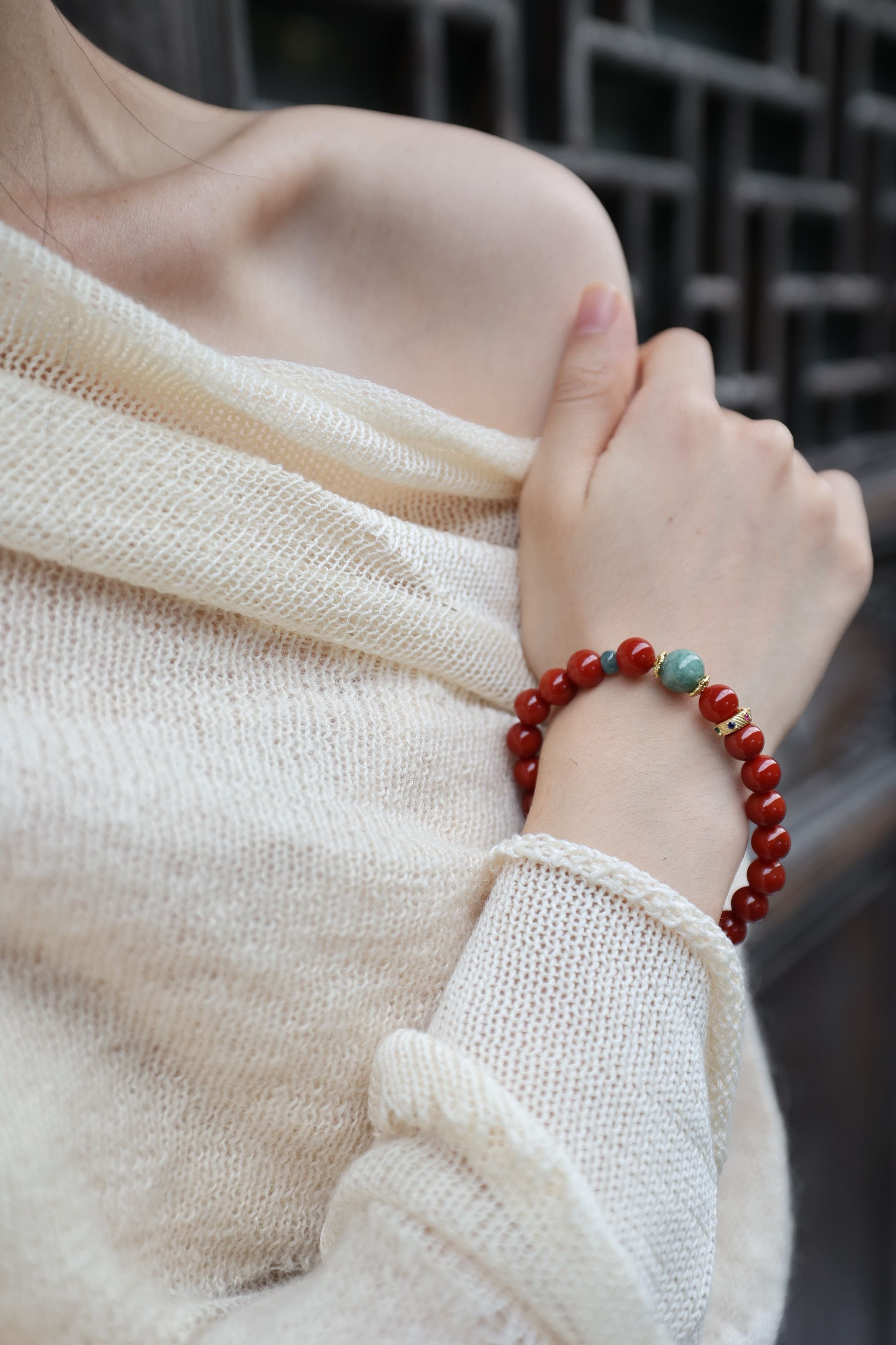 Premium South Red Agate and Jade Bracelet