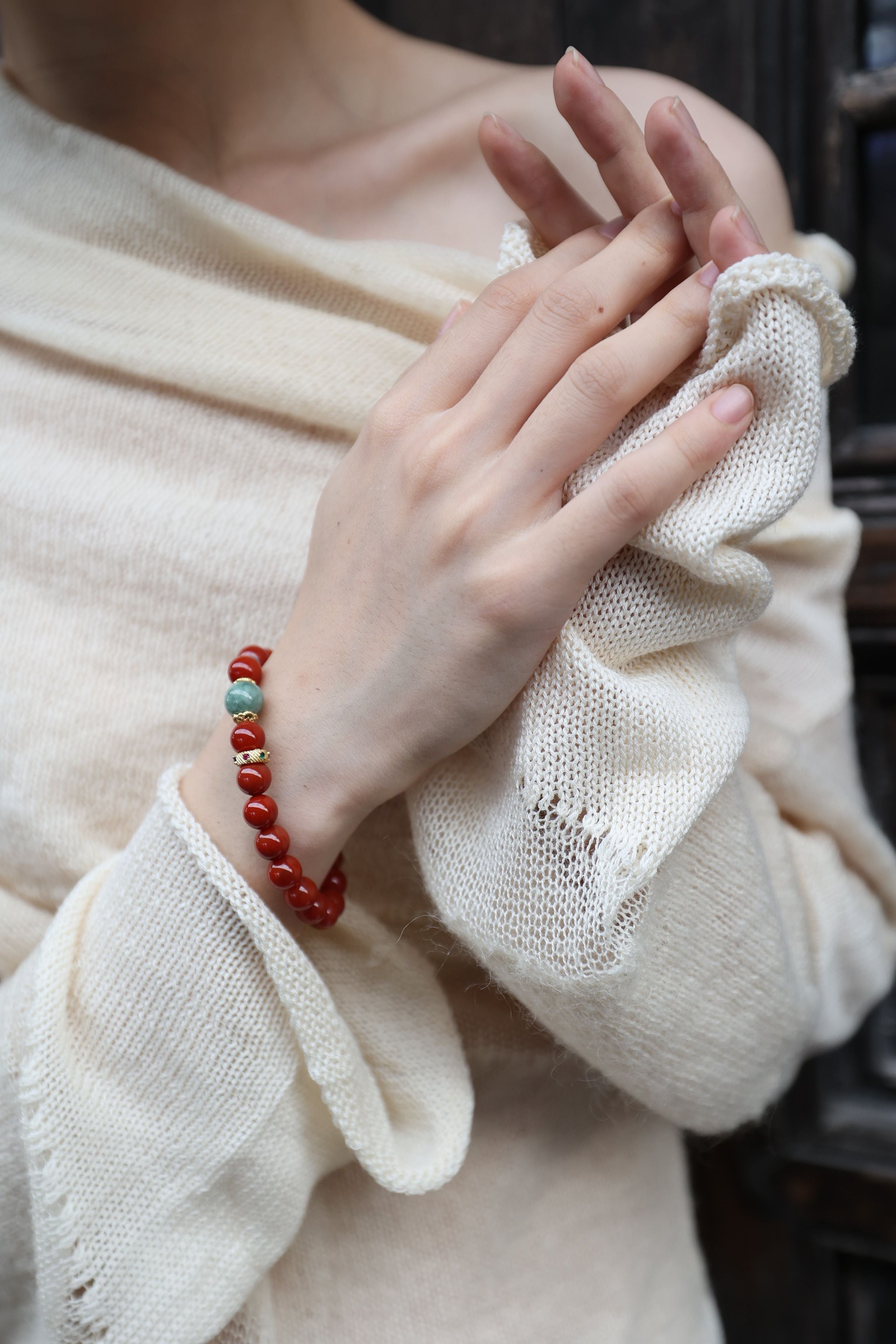 Premium South Red Agate and Jade Bracelet