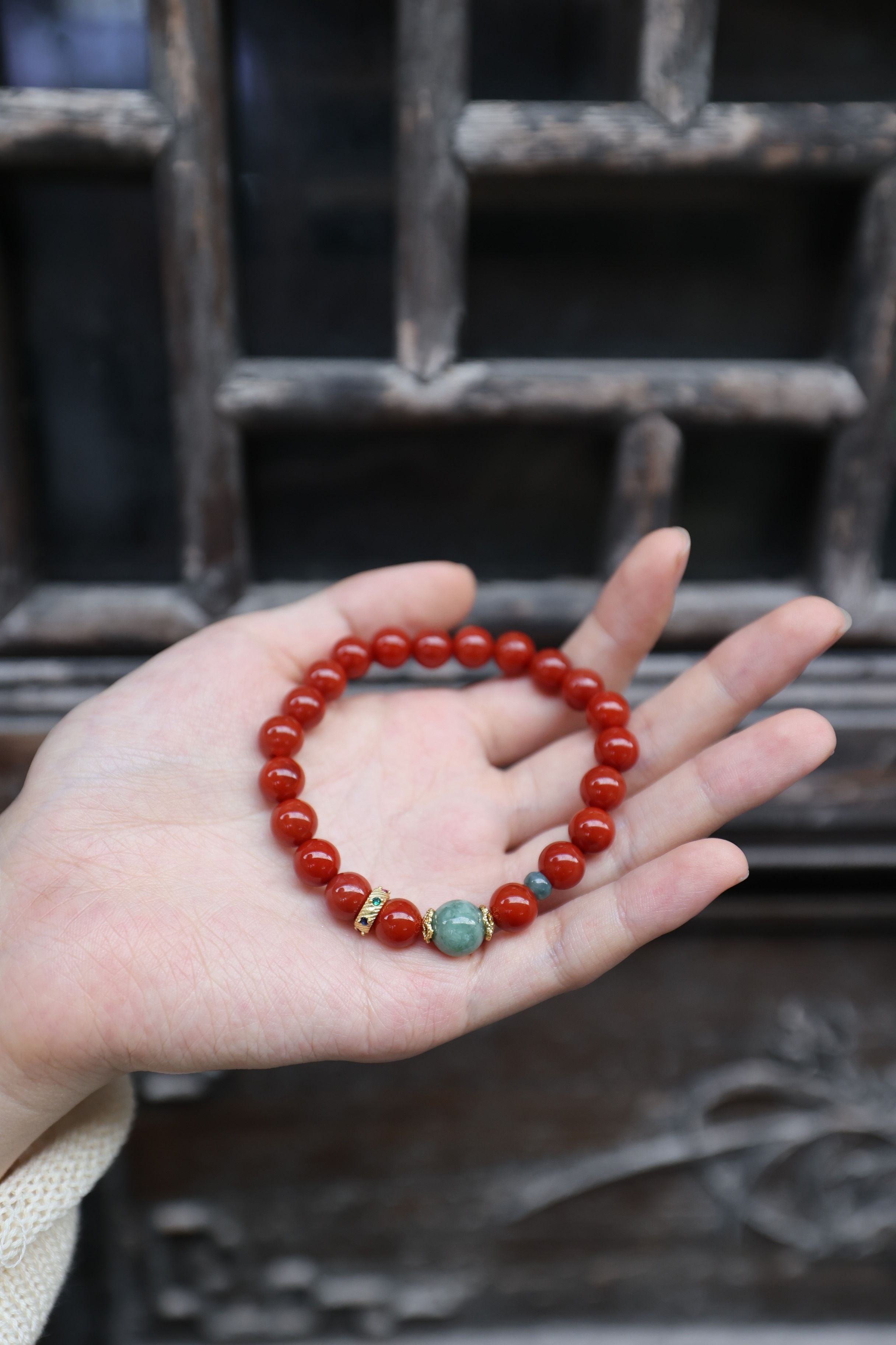 Premium South Red Agate and Jade Bracelet