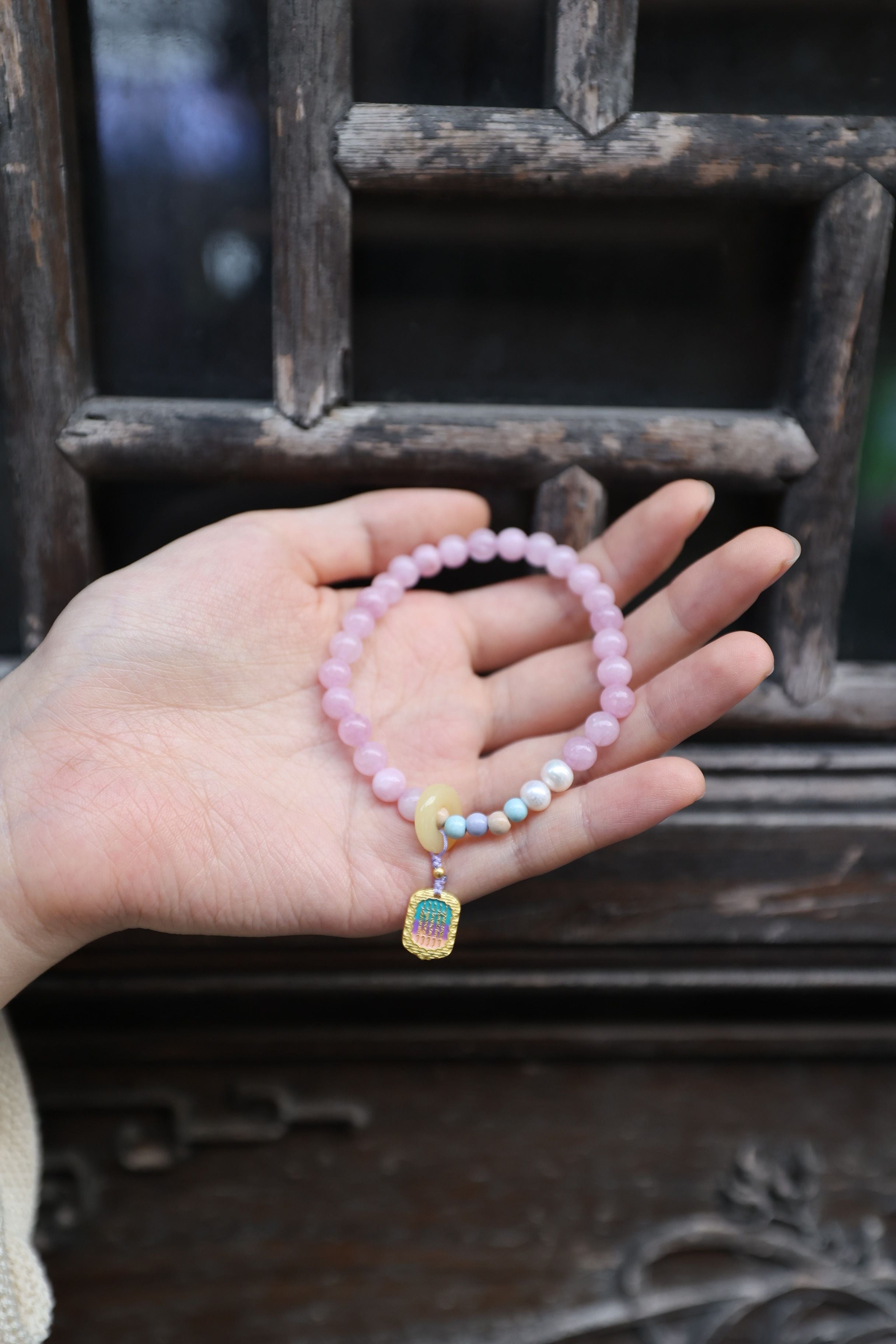 Ethereal Harmony: Kunzite, Pearl & Bodhi 32cm Necklace/Wrap Bracelet